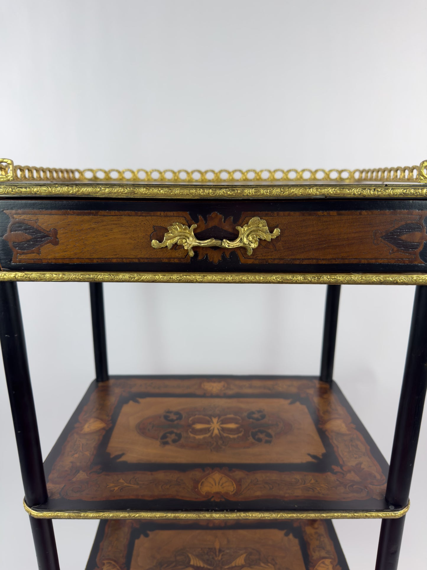 19th Century French Napoleon III Marquetry Inlaid Etagere Side Table