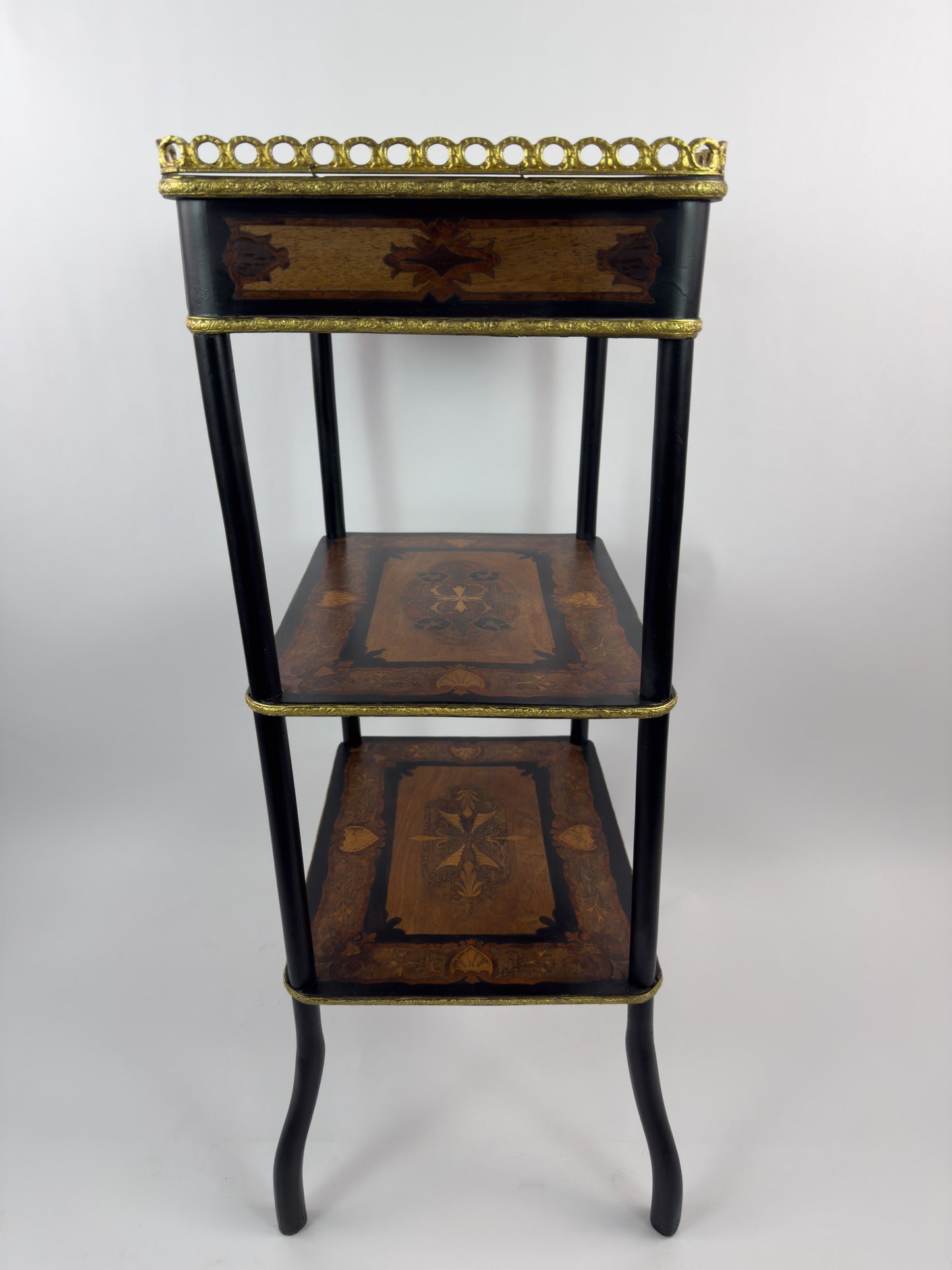 19th Century French Napoleon III Marquetry Inlaid Etagere Side Table