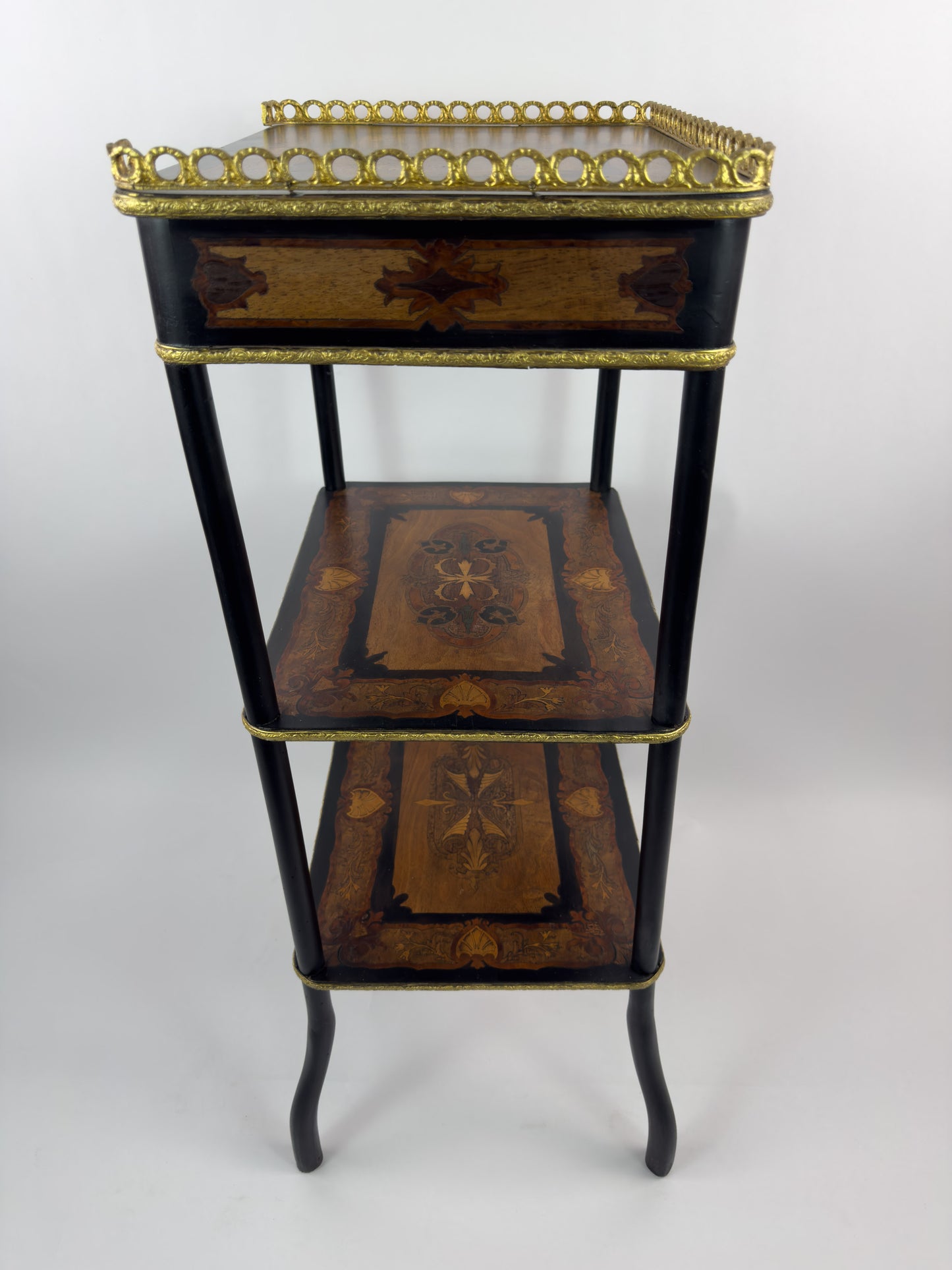 19th Century French Napoleon III Marquetry Inlaid Etagere Side Table