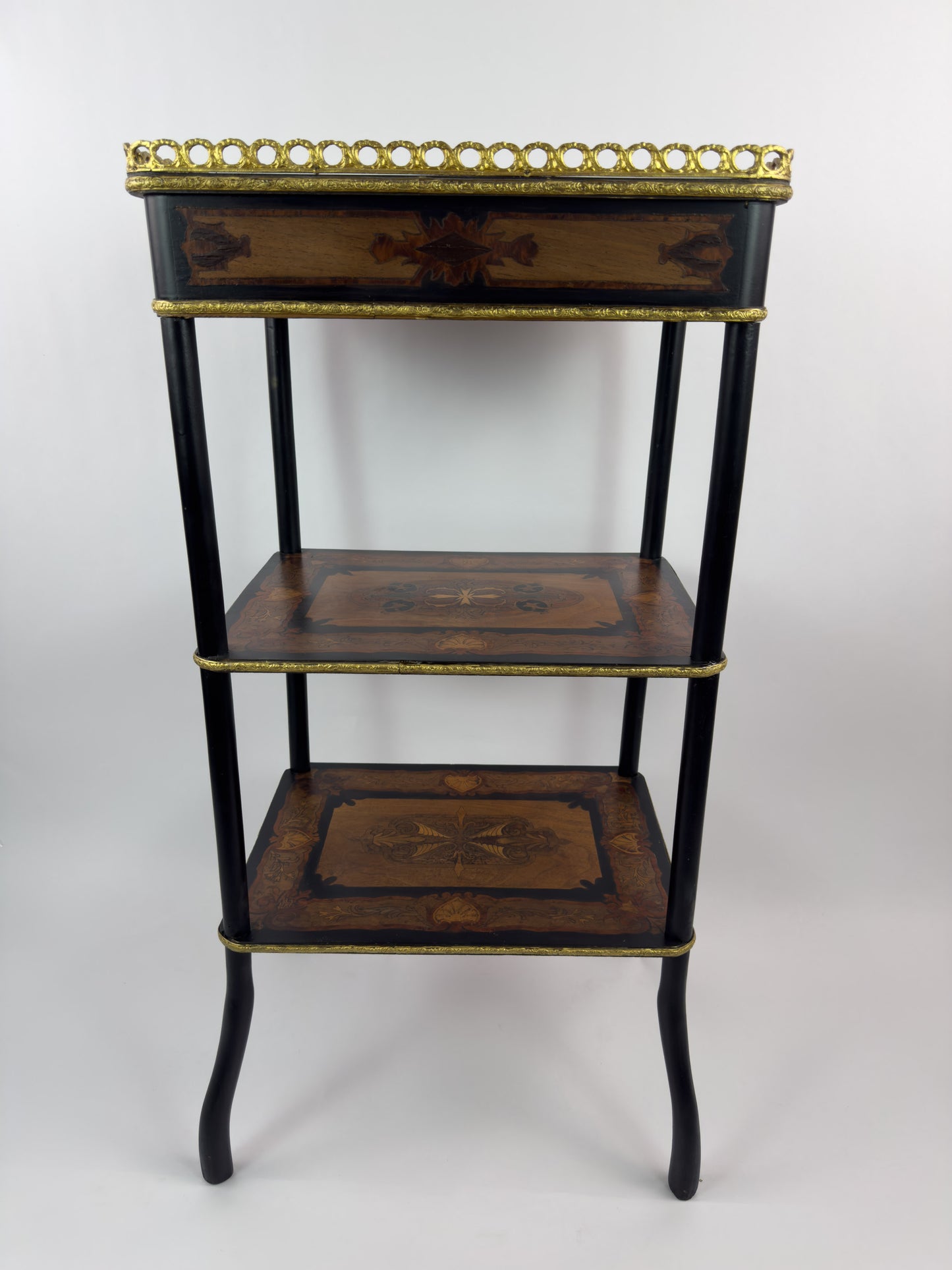 19th Century French Napoleon III Marquetry Inlaid Etagere Side Table