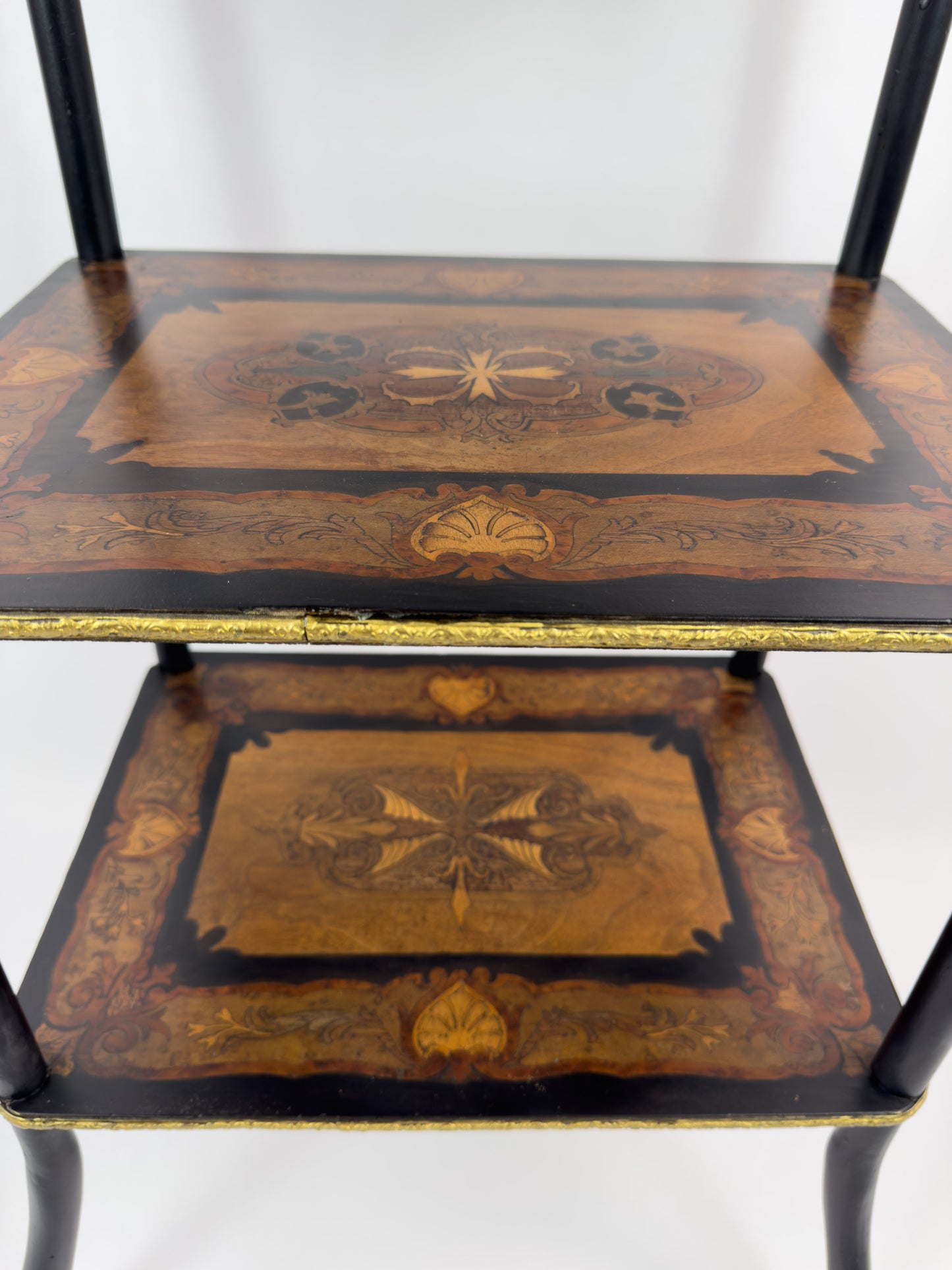 19th Century French Napoleon III Marquetry Inlaid Etagere Side Table