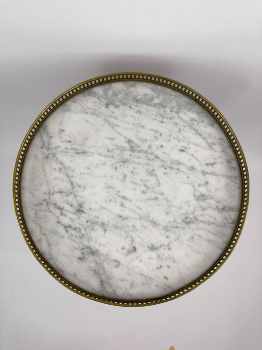Vintage French Gueridon Side Table with Carrara Marble Top and Brass Gallery