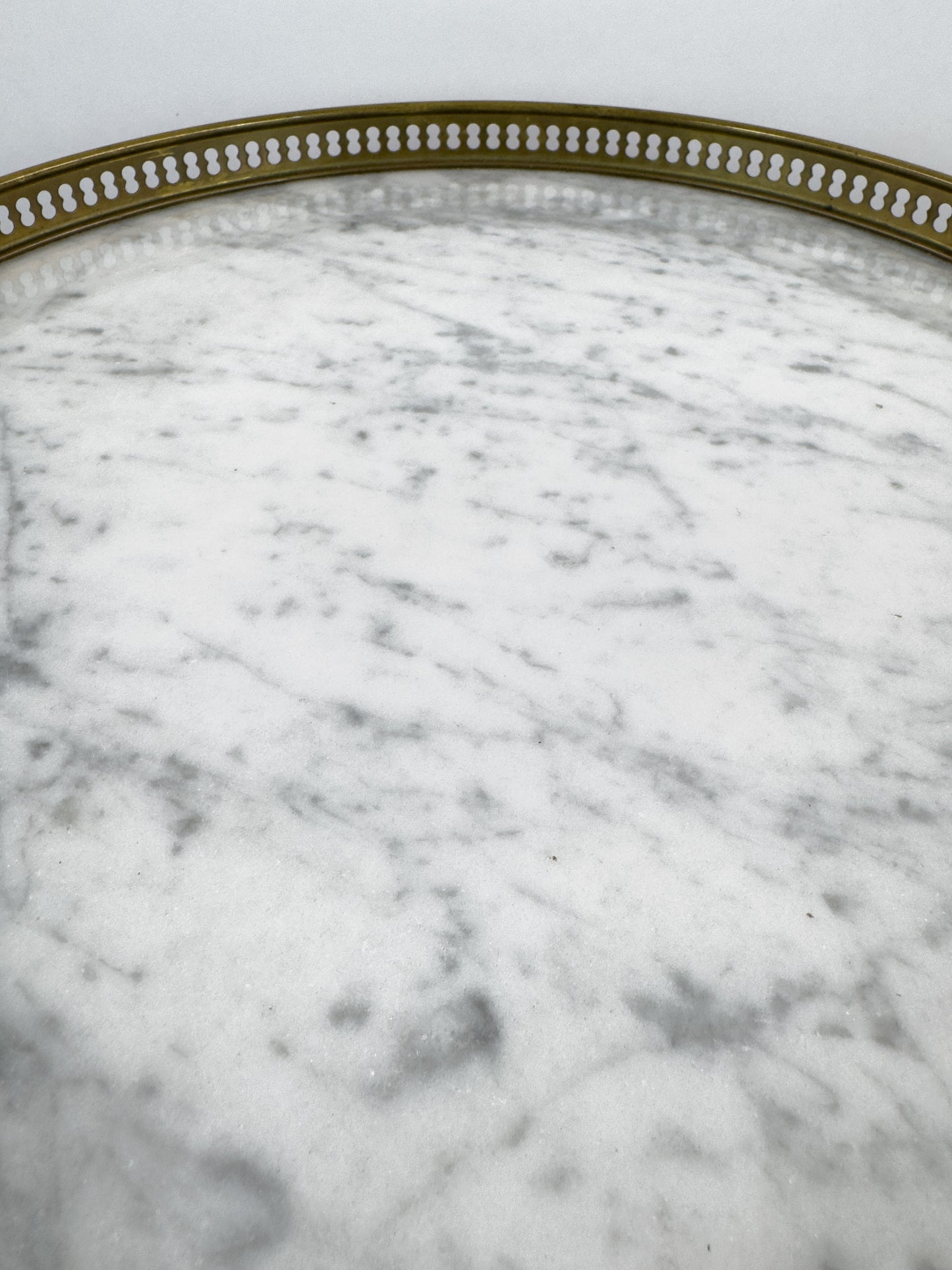 Vintage French Gueridon Side Table with Carrara Marble Top and Brass Gallery