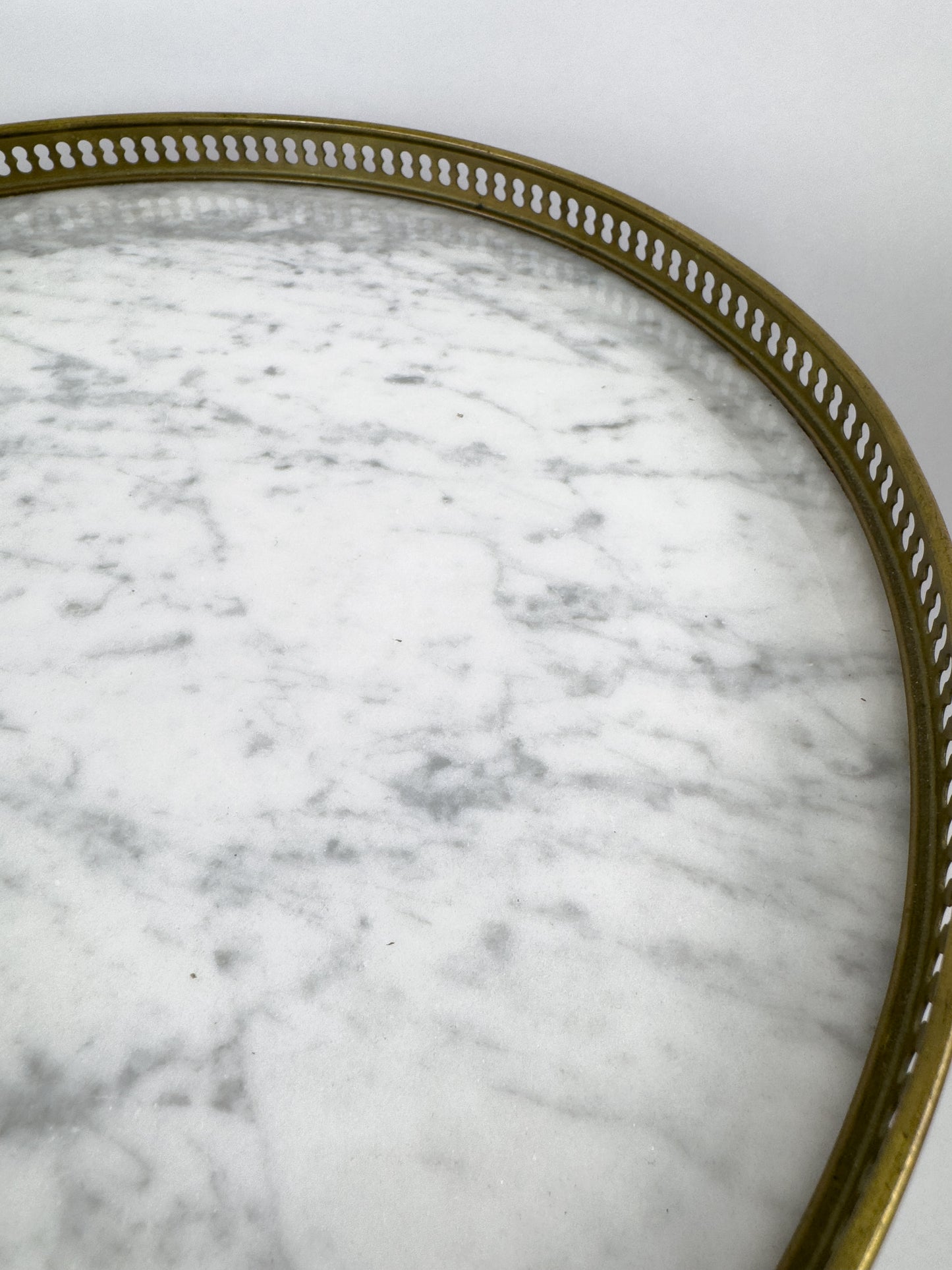 Vintage French Gueridon Side Table with Carrara Marble Top and Brass Gallery