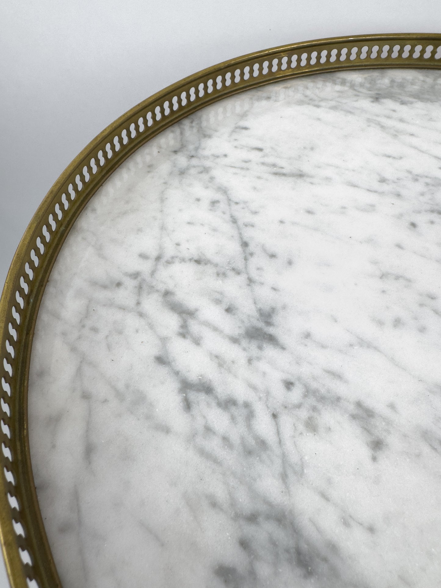 Vintage French Gueridon Side Table with Carrara Marble Top and Brass Gallery