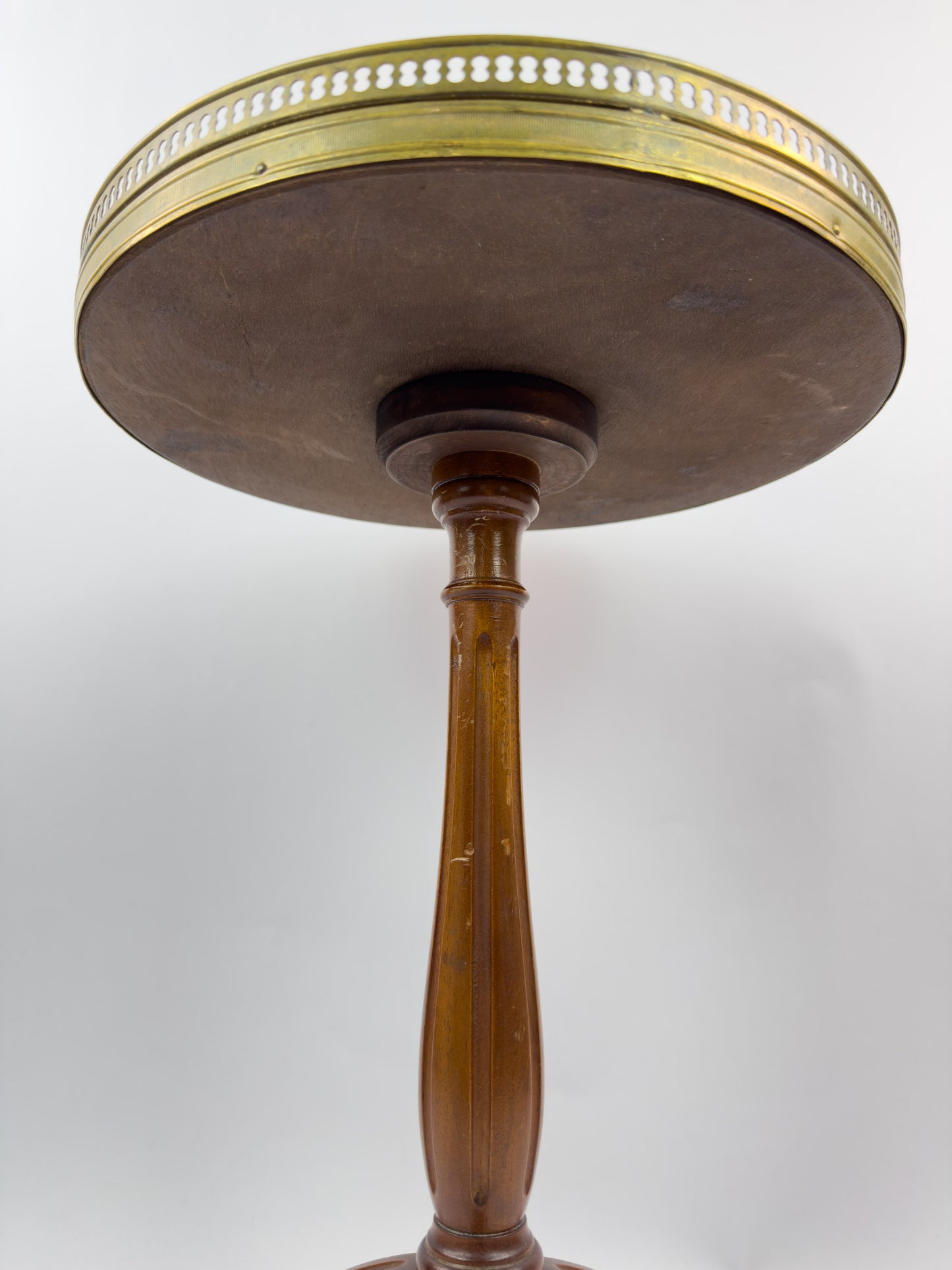 Vintage French Gueridon Side Table with Carrara Marble Top and Brass Gallery