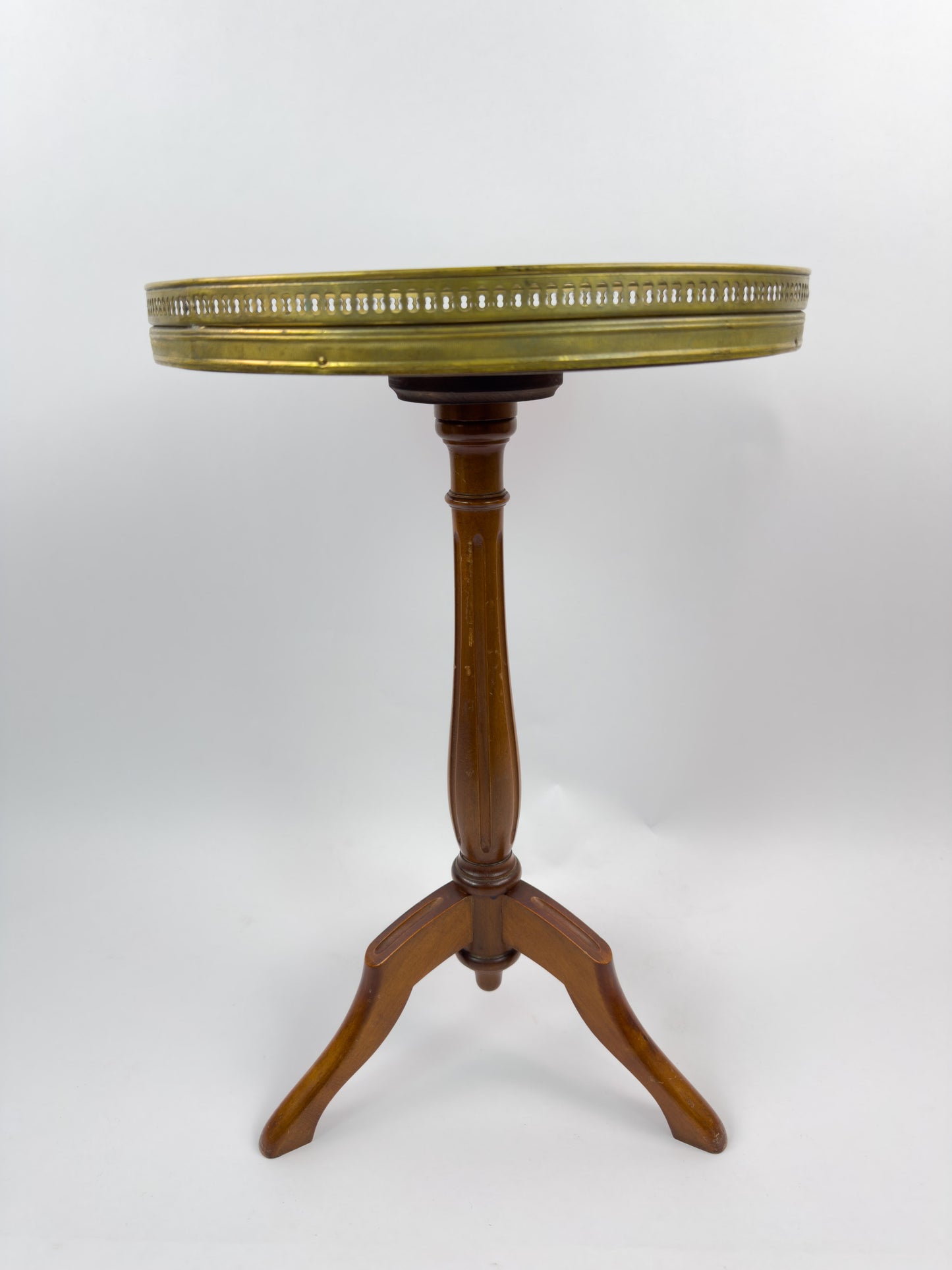 Vintage French Gueridon Side Table with Carrara Marble Top and Brass Gallery