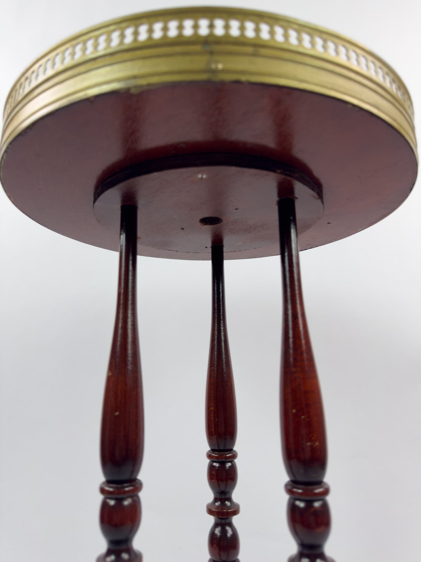 Vintage French Gueridon Side Table with Marble Top and Brass Gallery