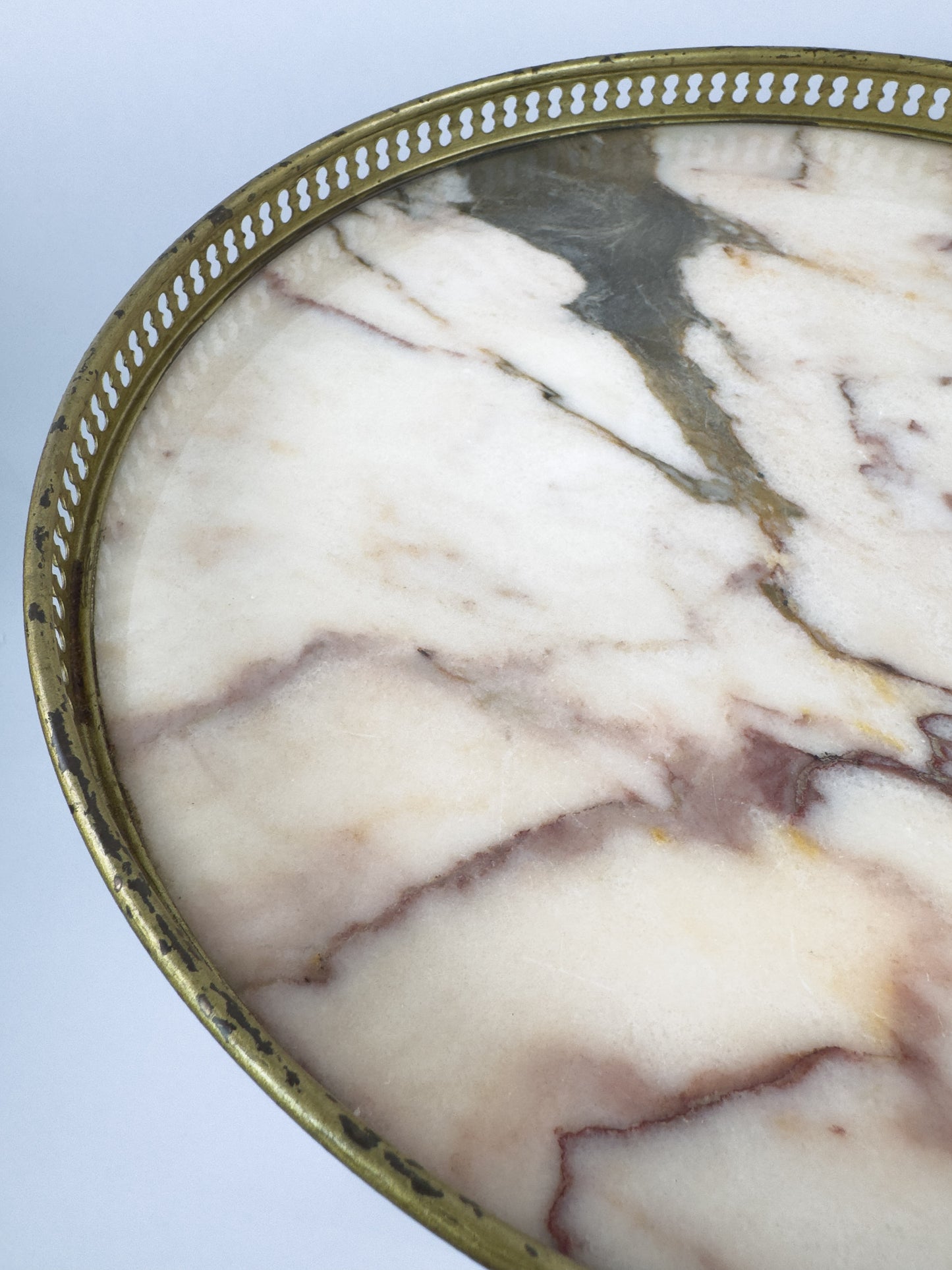 Vintage French Gueridon Side Table with Marble Top and Brass Gallery