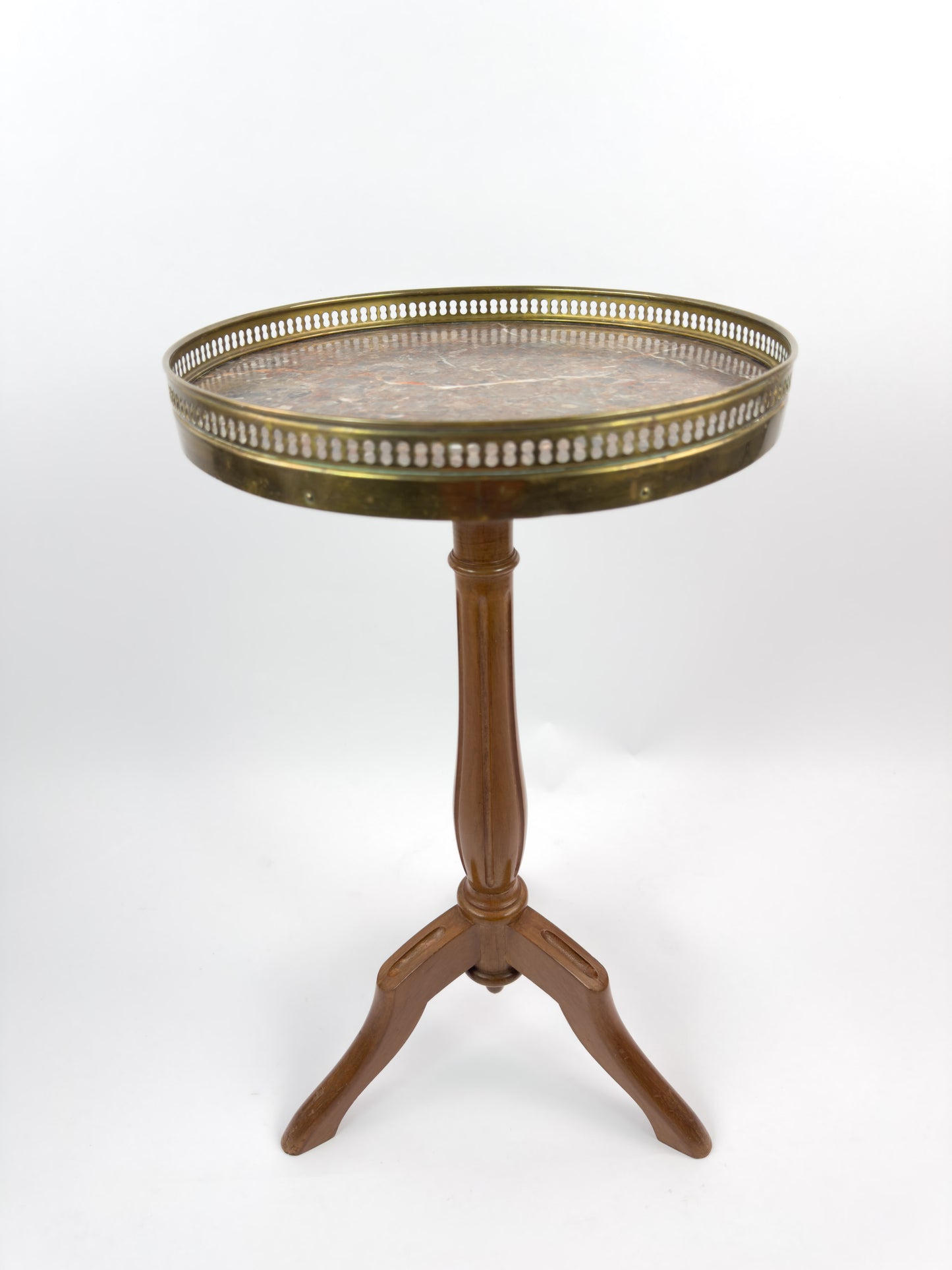 Vintage Gueridon Side Table with Marble Top and Brass Gallery