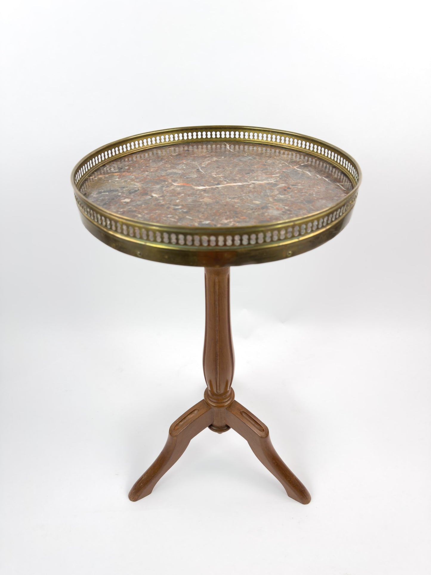 Vintage Gueridon Side Table with Marble Top and Brass Gallery