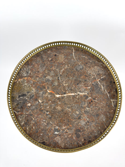 Vintage Gueridon Side Table with Marble Top and Brass Gallery