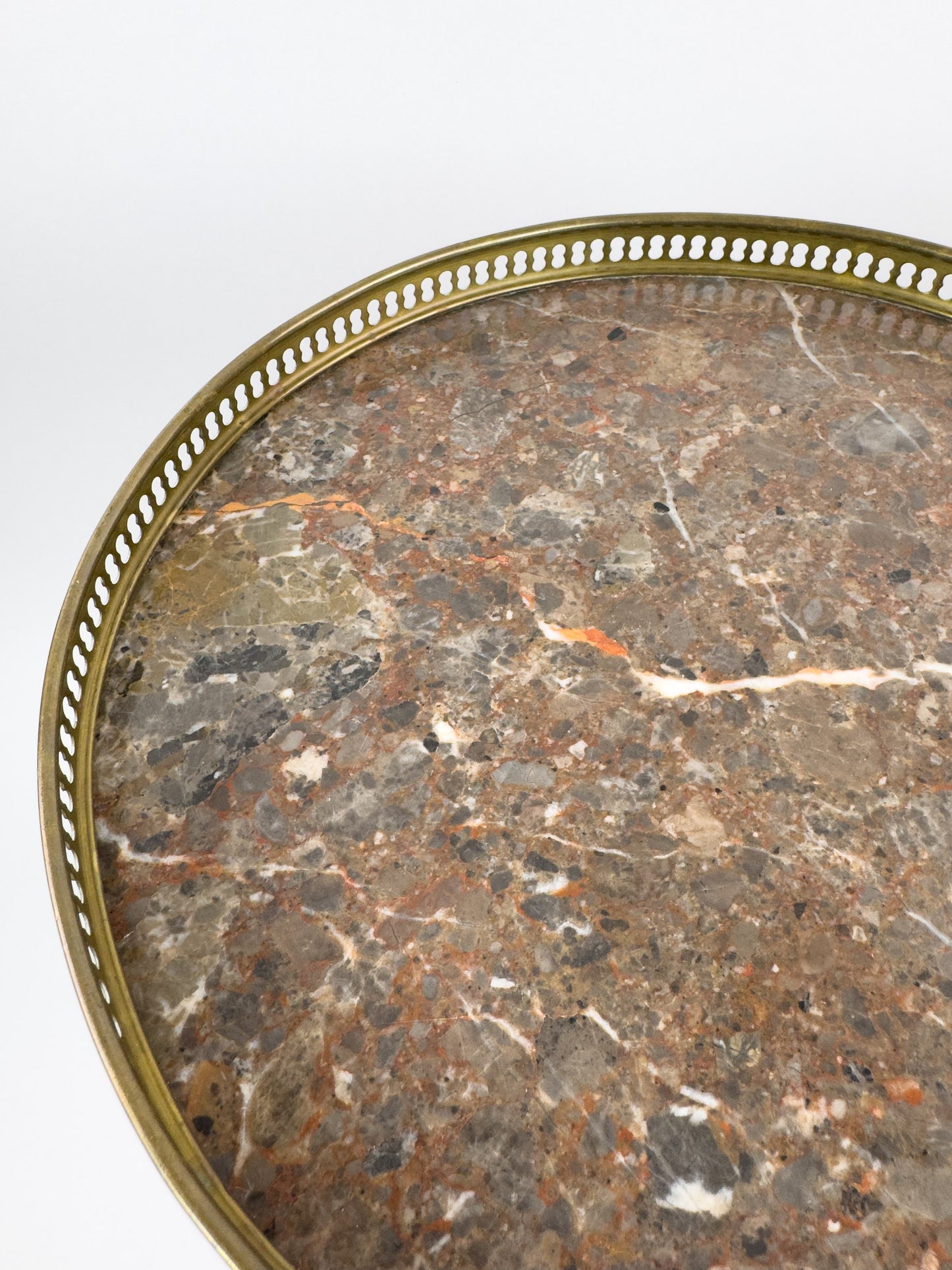 Vintage Gueridon Side Table with Marble Top and Brass Gallery