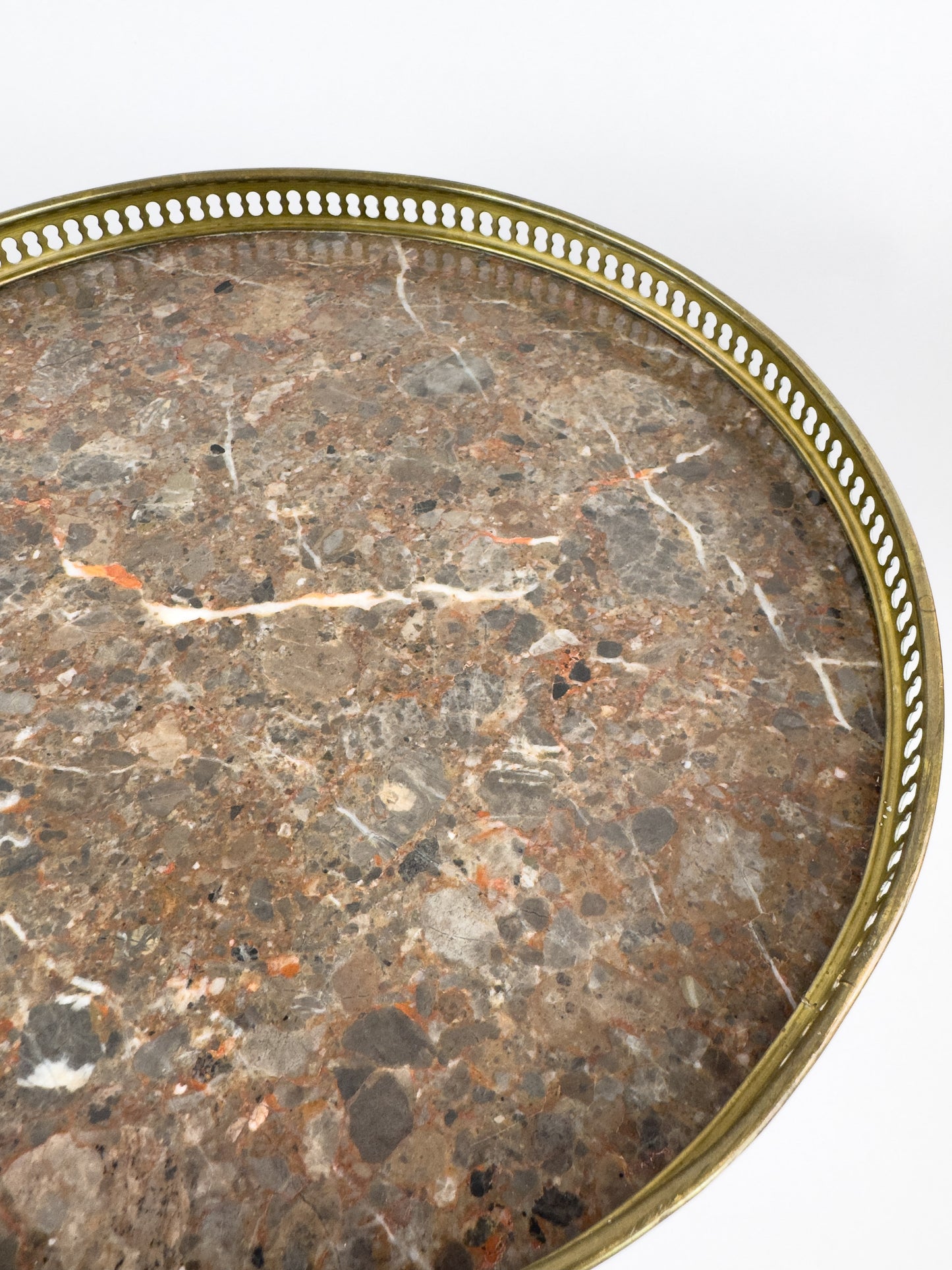 Vintage Gueridon Side Table with Marble Top and Brass Gallery