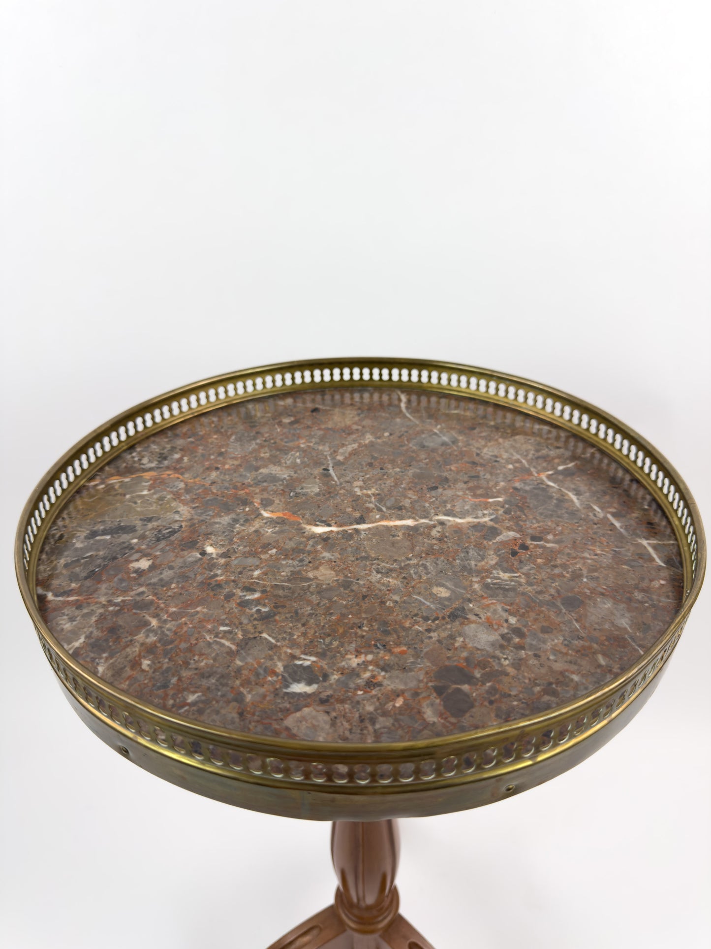 Vintage Gueridon Side Table with Marble Top and Brass Gallery
