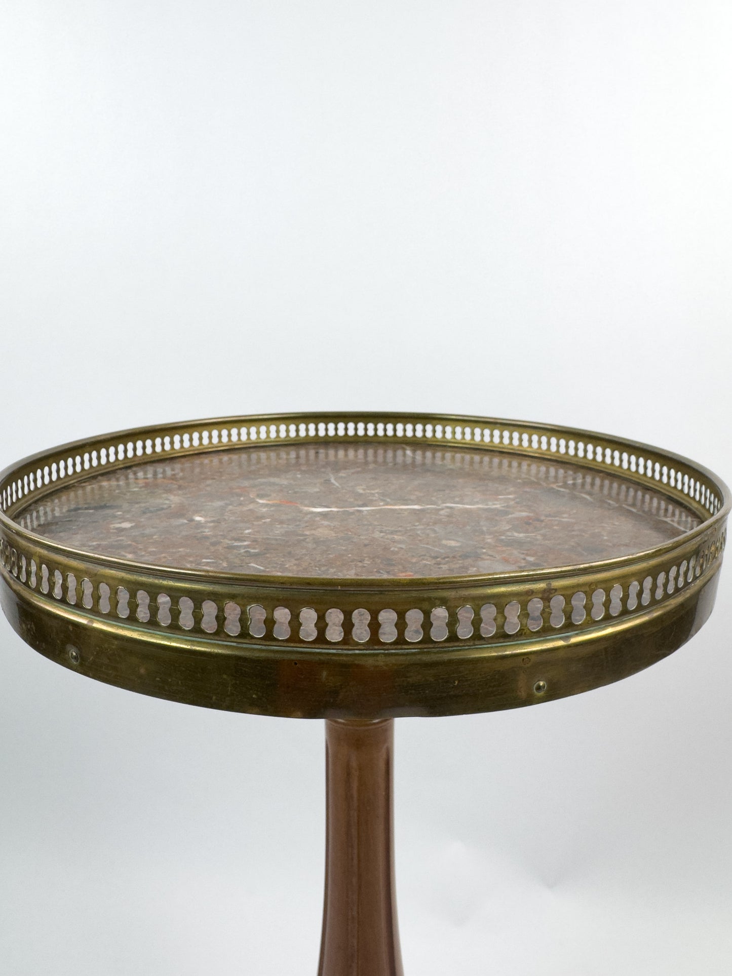 Vintage Gueridon Side Table with Marble Top and Brass Gallery