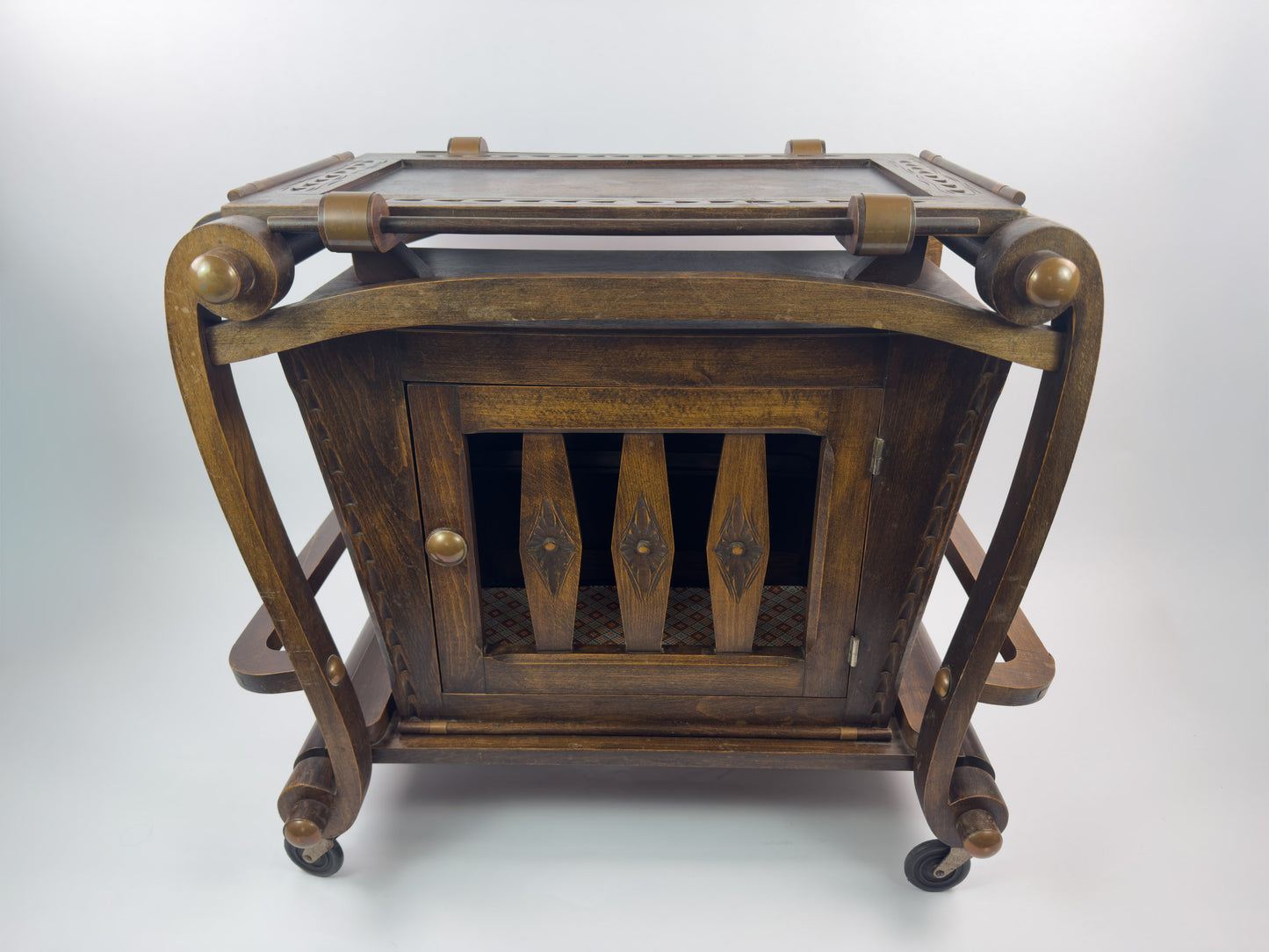 French Vintage Beech Bar Cart with Removable Tray, Mid-20th Century