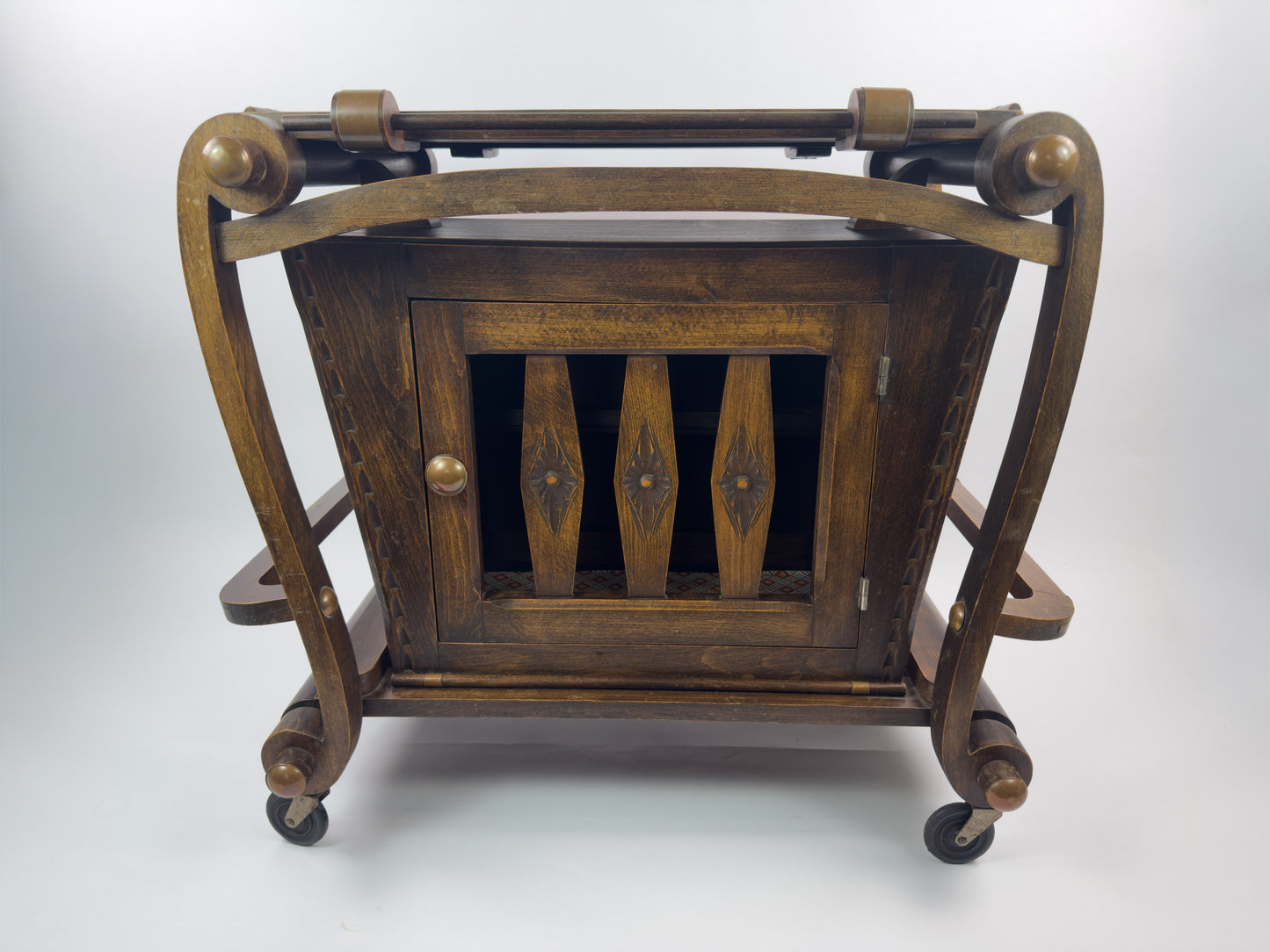French Vintage Beech Bar Cart with Removable Tray, Mid-20th Century
