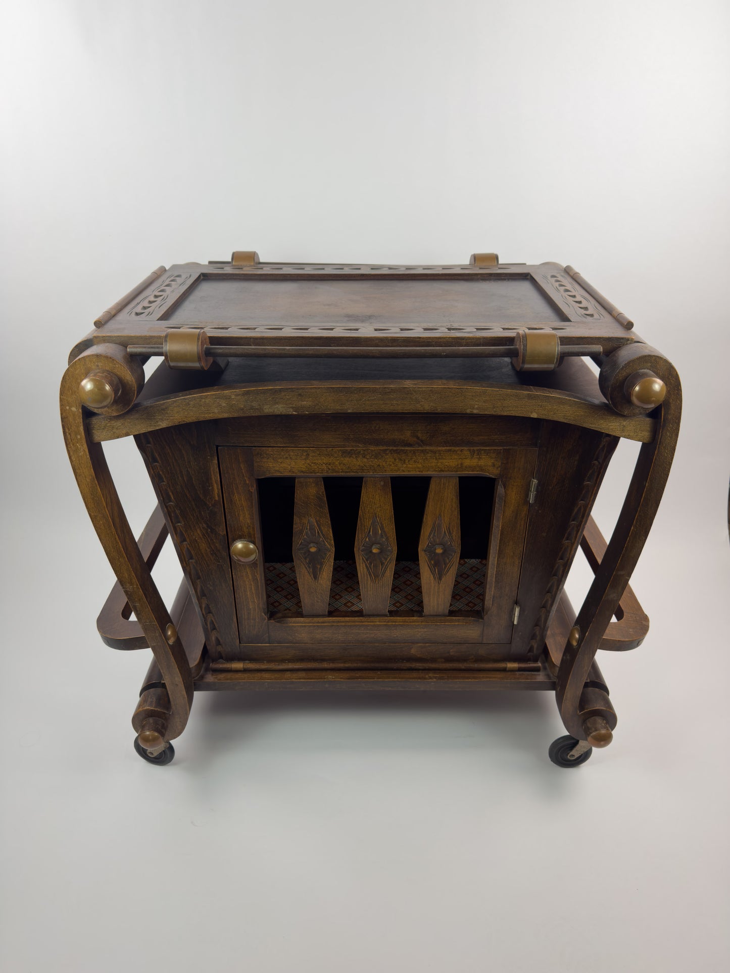 French Vintage Beech Bar Cart with Removable Tray, Mid-20th Century