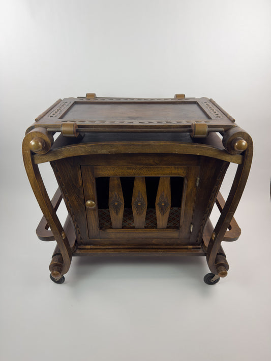 French Vintage Beech Bar Cart with Removable Tray, Mid-20th Century