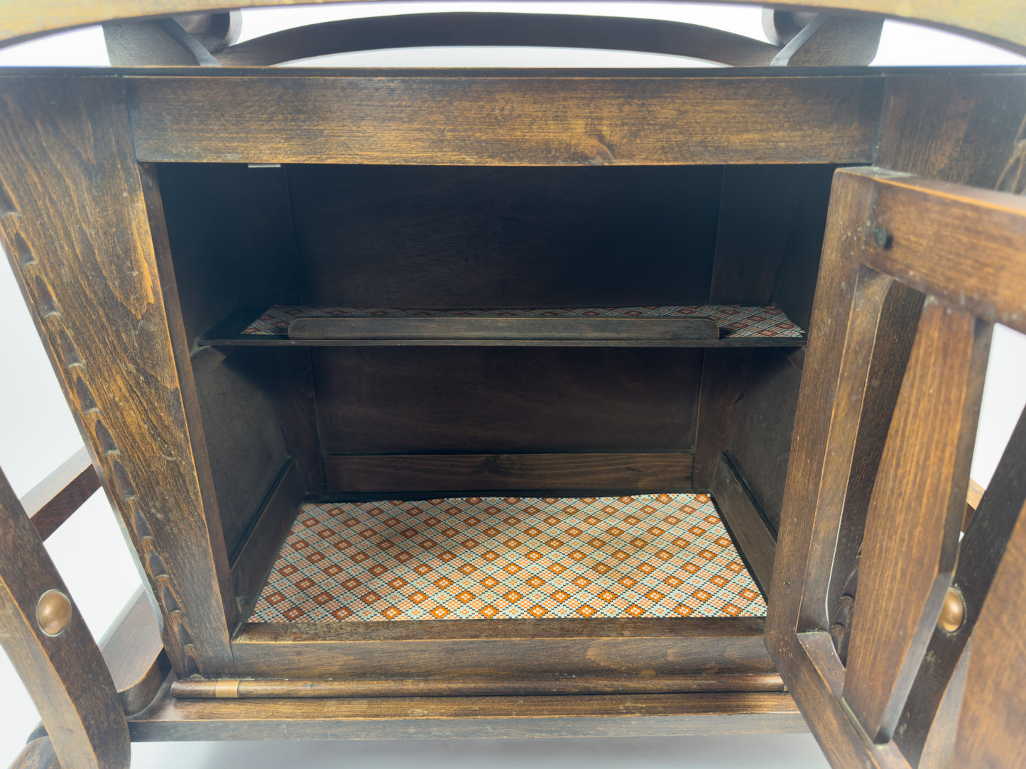 French Vintage Beech Bar Cart with Removable Tray, Mid-20th Century