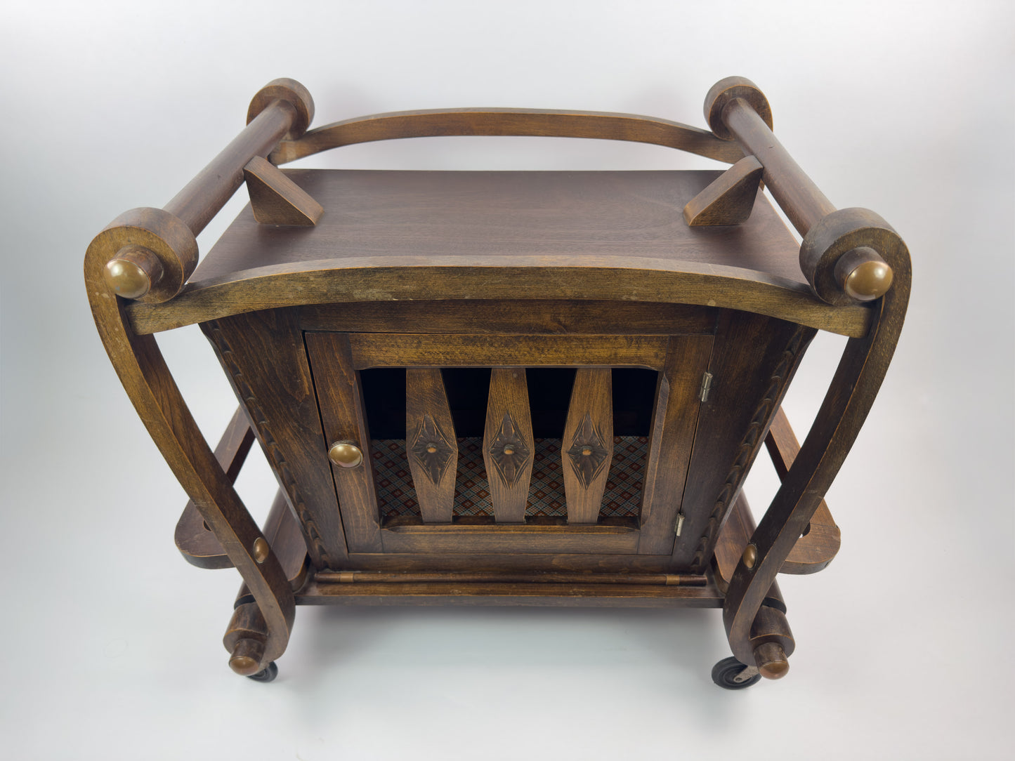 French Vintage Beech Bar Cart with Removable Tray, Mid-20th Century