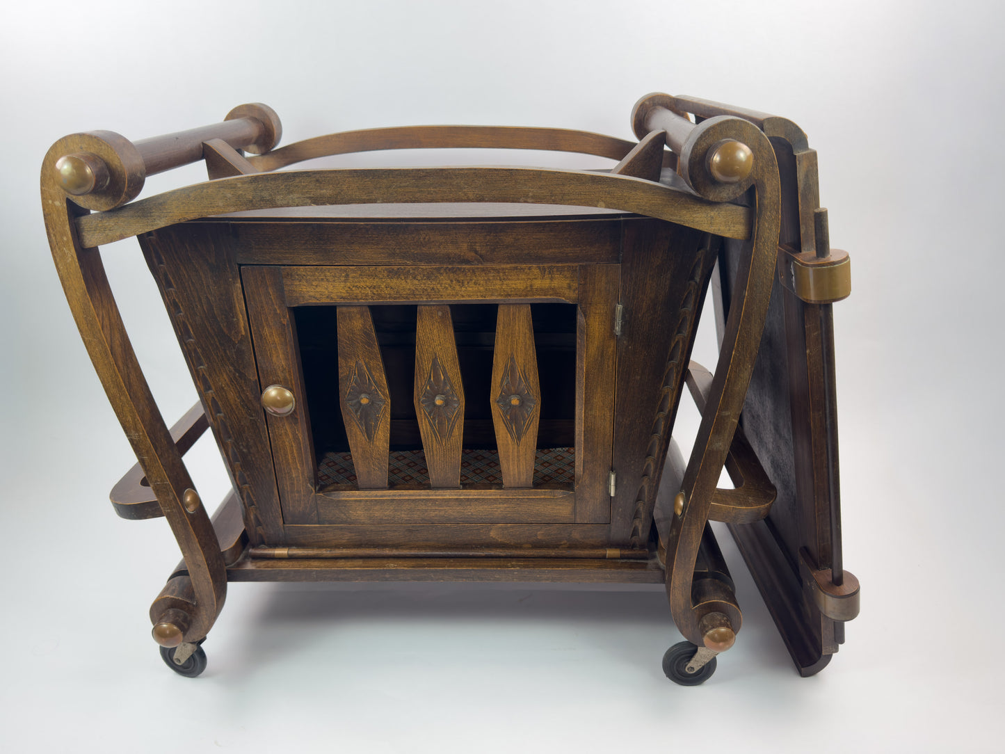 French Vintage Beech Bar Cart with Removable Tray, Mid-20th Century