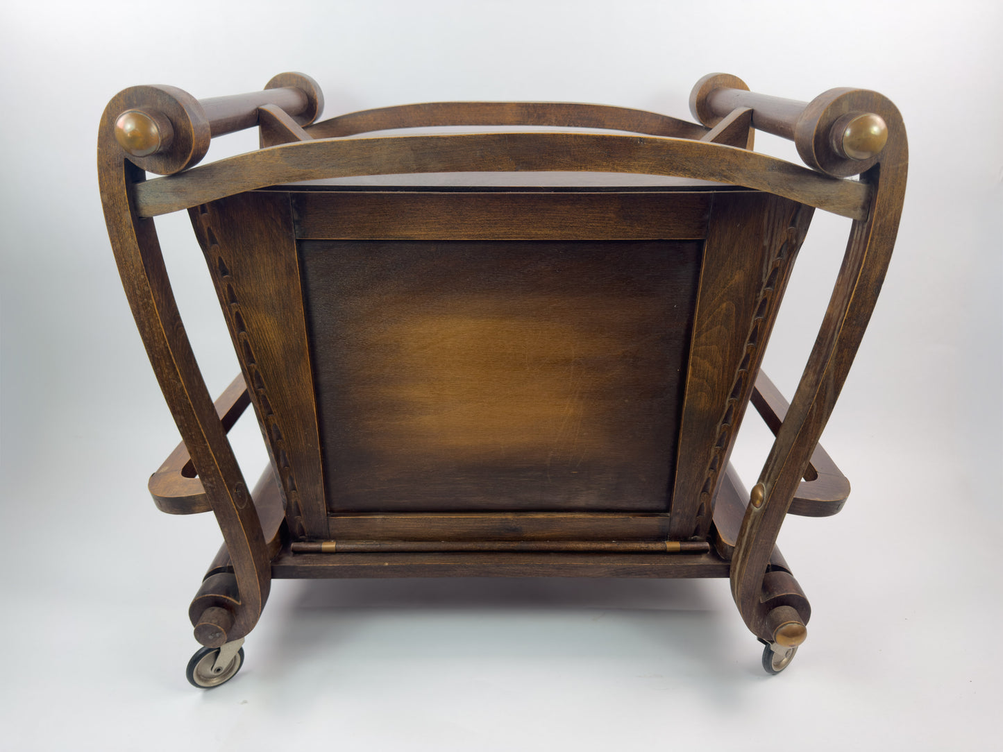 French Vintage Beech Bar Cart with Removable Tray, Mid-20th Century