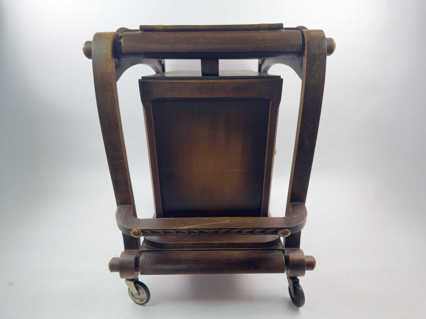 French Vintage Beech Bar Cart with Removable Tray, Mid-20th Century
