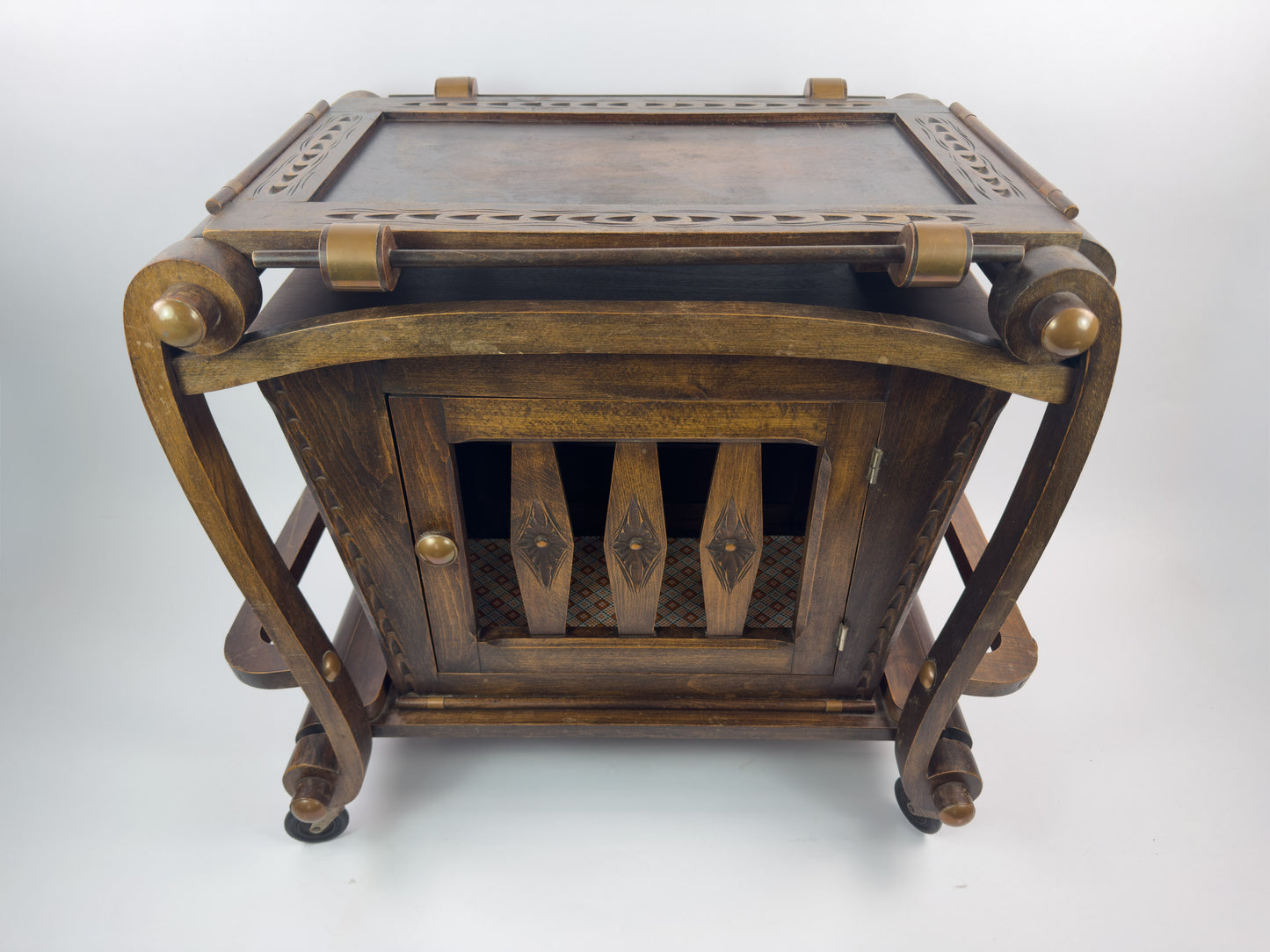French Vintage Beech Bar Cart with Removable Tray, Mid-20th Century
