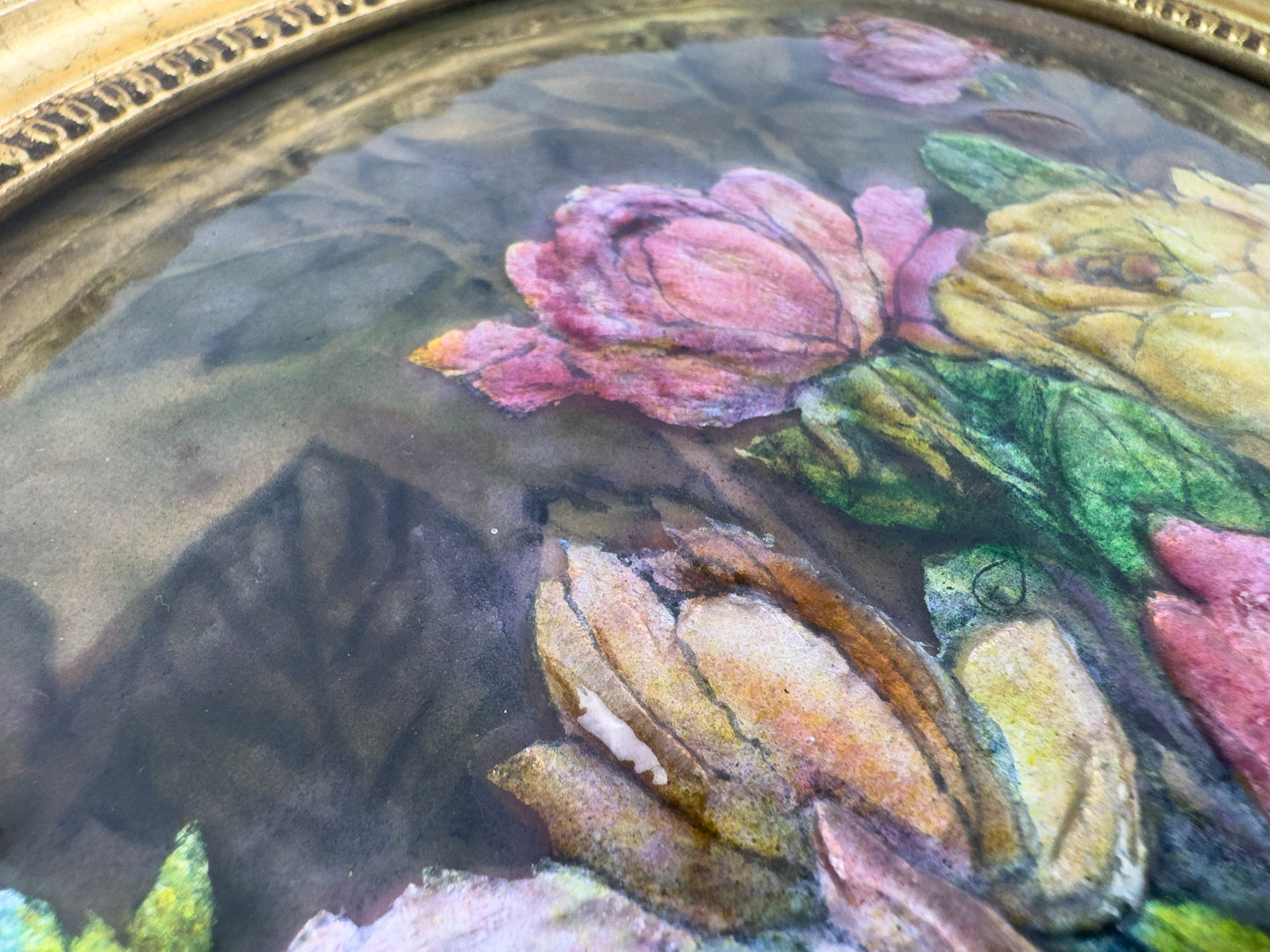Camille Fauré Limoges French Enamel Plaque, Oval Bouquet of Roses, Mid-20th Century