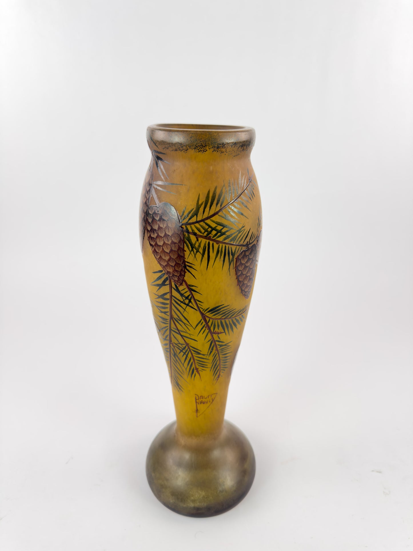 Daum Nancy French Art Nouveau Glass Pine Cone Vase, c. 1900–1915
