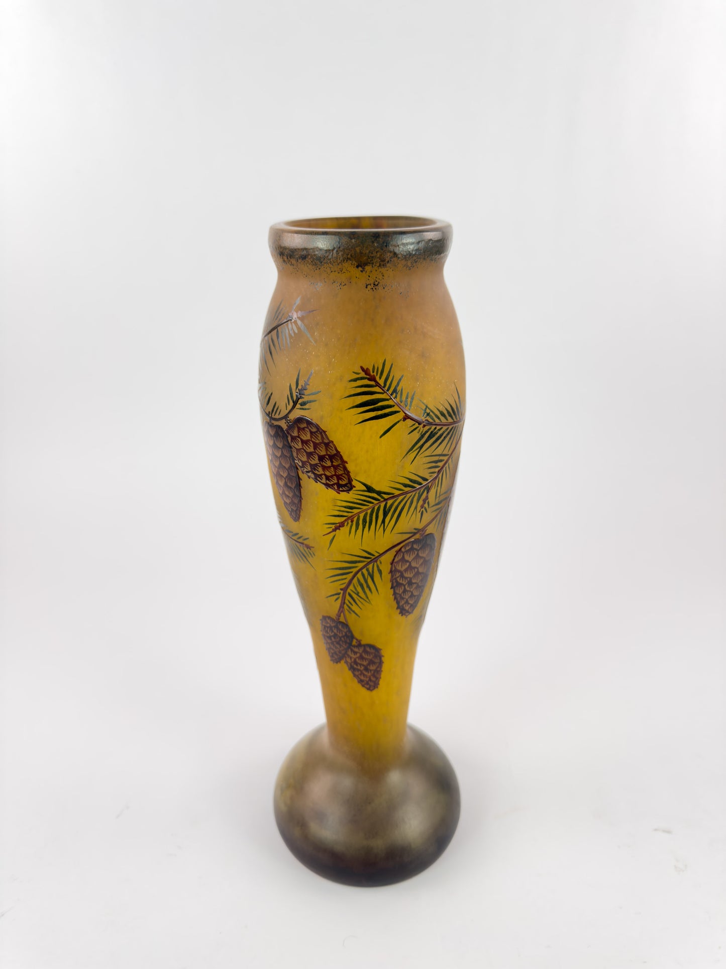 Daum Nancy French Art Nouveau Glass Pine Cone Vase, c. 1900–1915