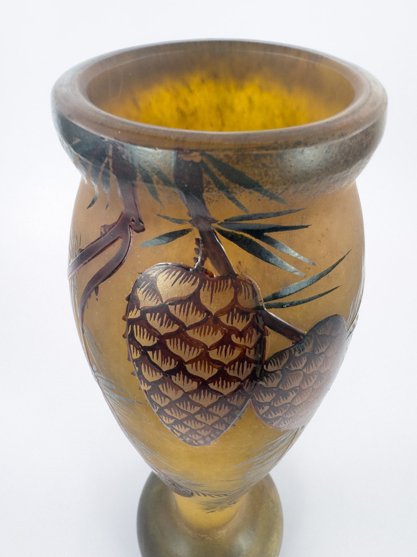 Daum Nancy French Art Nouveau Glass Pine Cone Vase, c. 1900–1915