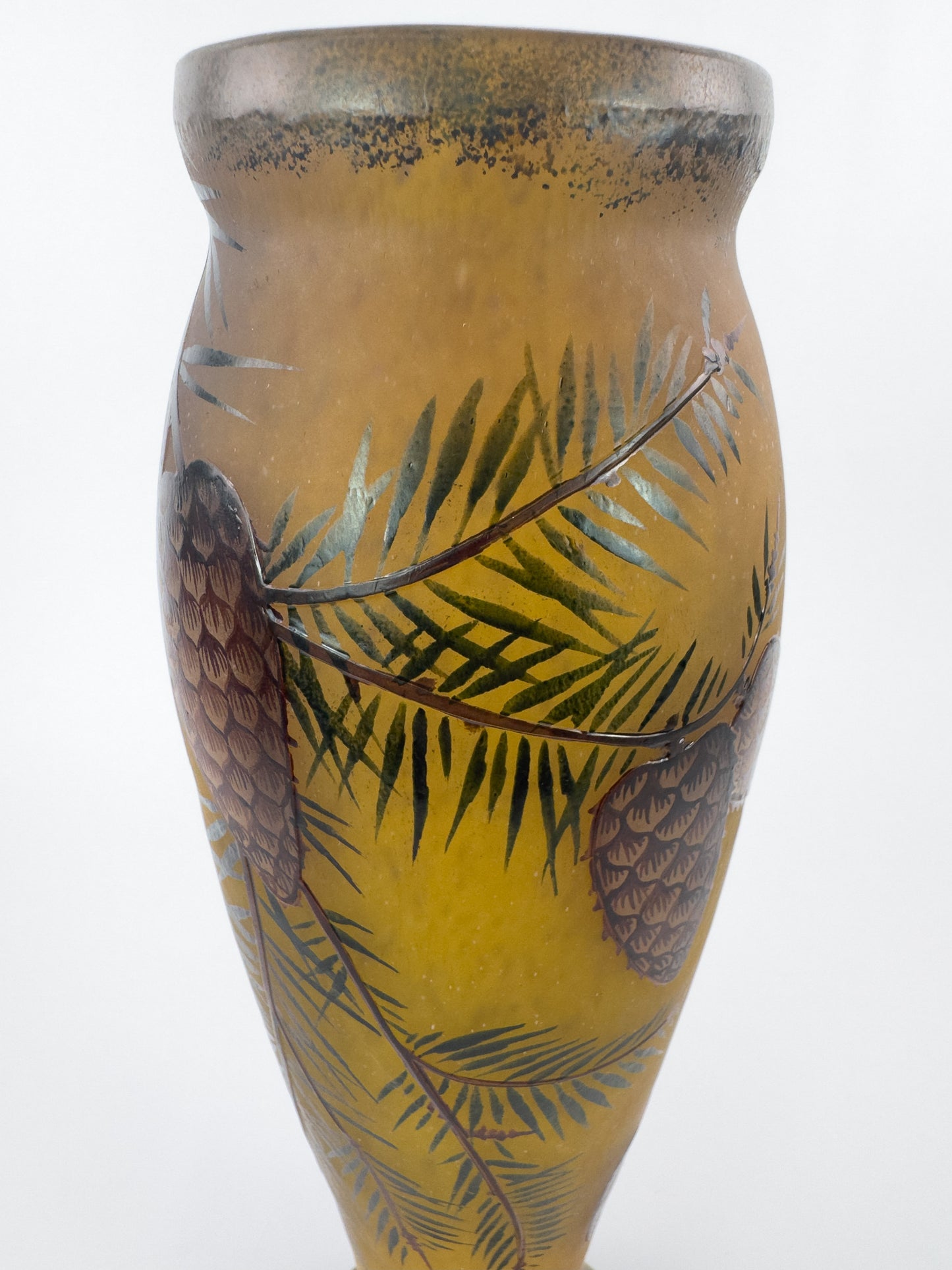 Daum Nancy French Art Nouveau Glass Pine Cone Vase, c. 1900–1915