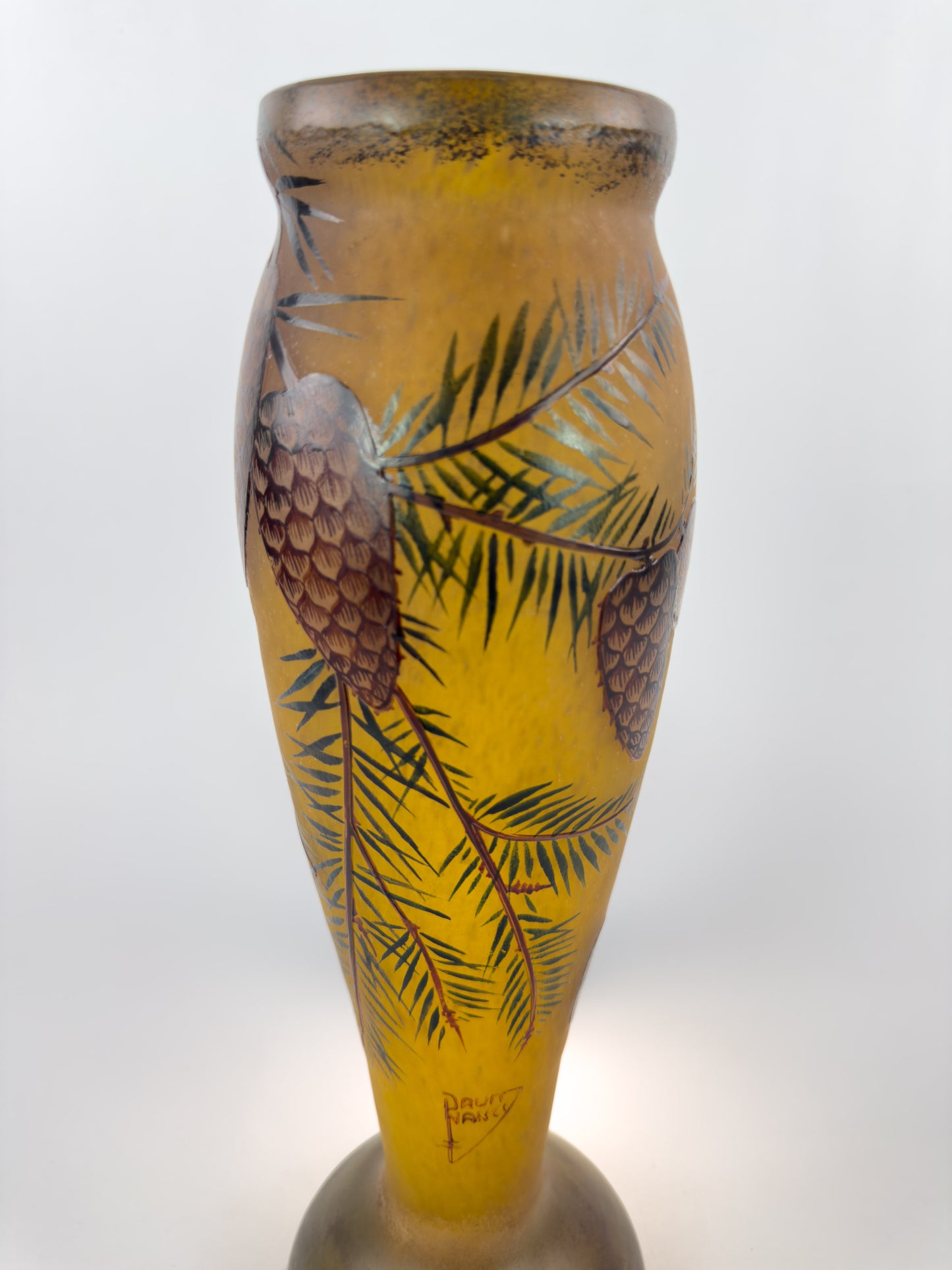Daum Nancy French Art Nouveau Glass Pine Cone Vase, c. 1900–1915