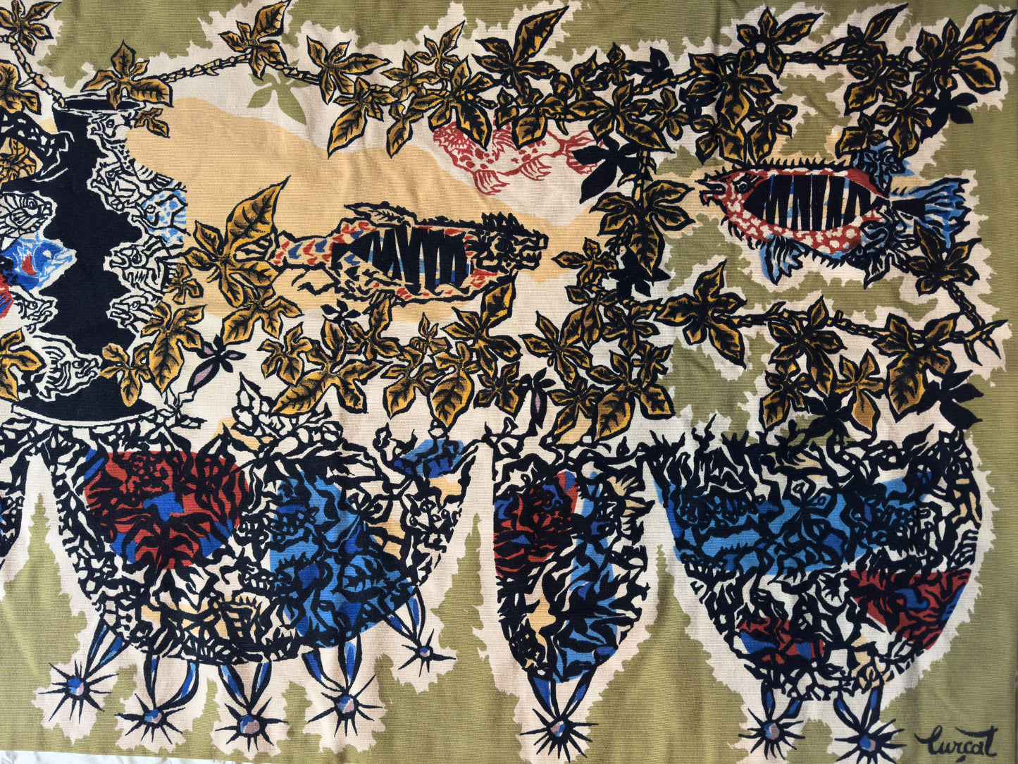 Jean Lurçat “L’Acquarium” French Modernist Wool Tapestry, Corot Paris, 1960s