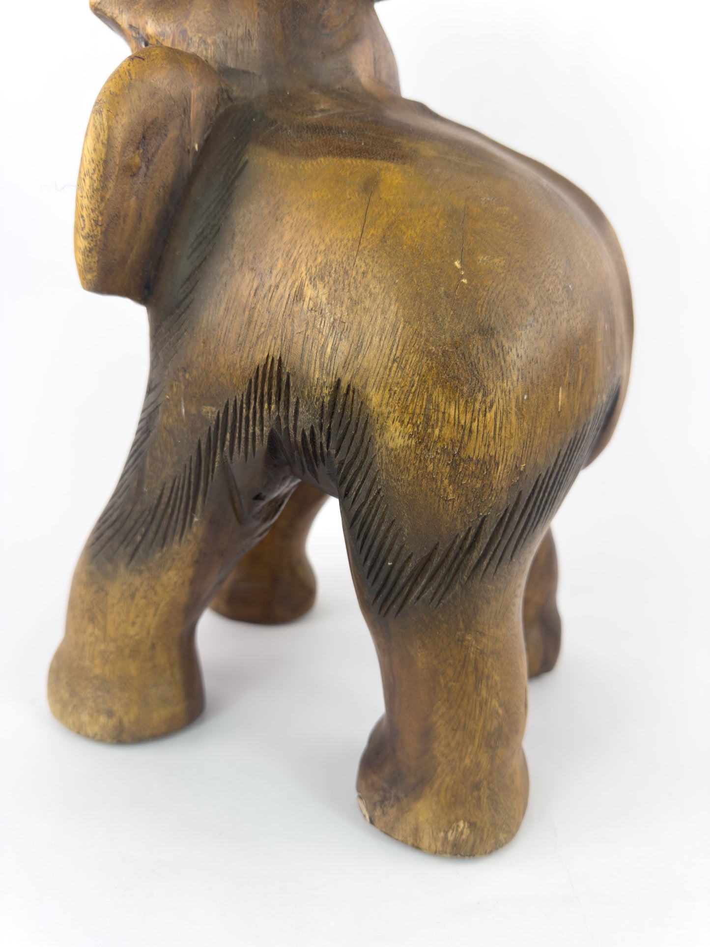 Vintage Hand-Carved Solid Hardwood Elephant Stool / Sculptural Folk Art Side Table