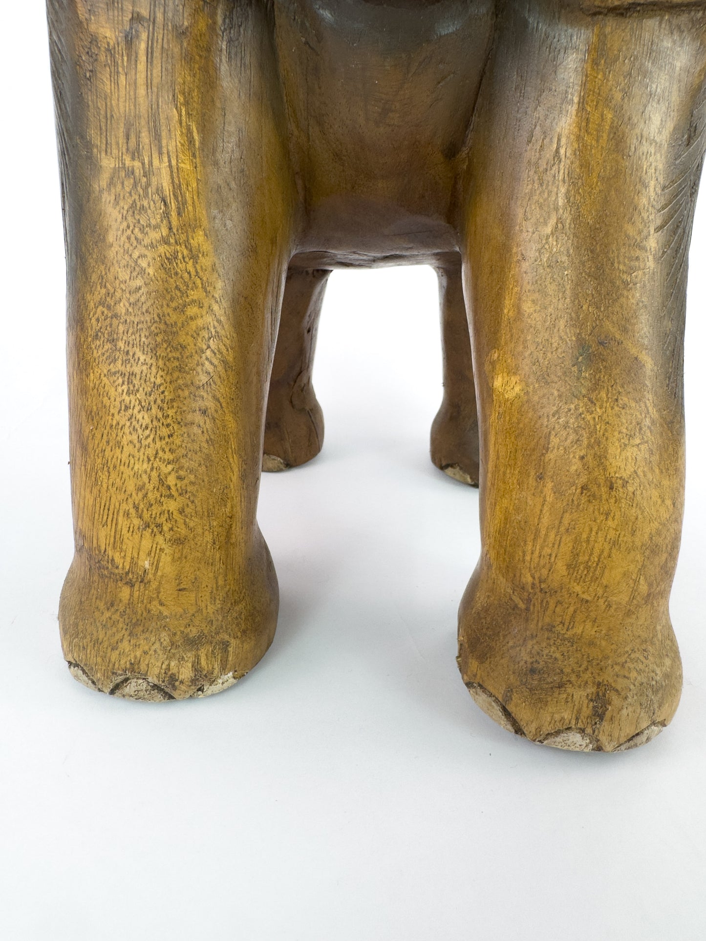 Vintage Hand-Carved Solid Hardwood Elephant Stool / Sculptural Folk Art Side Table