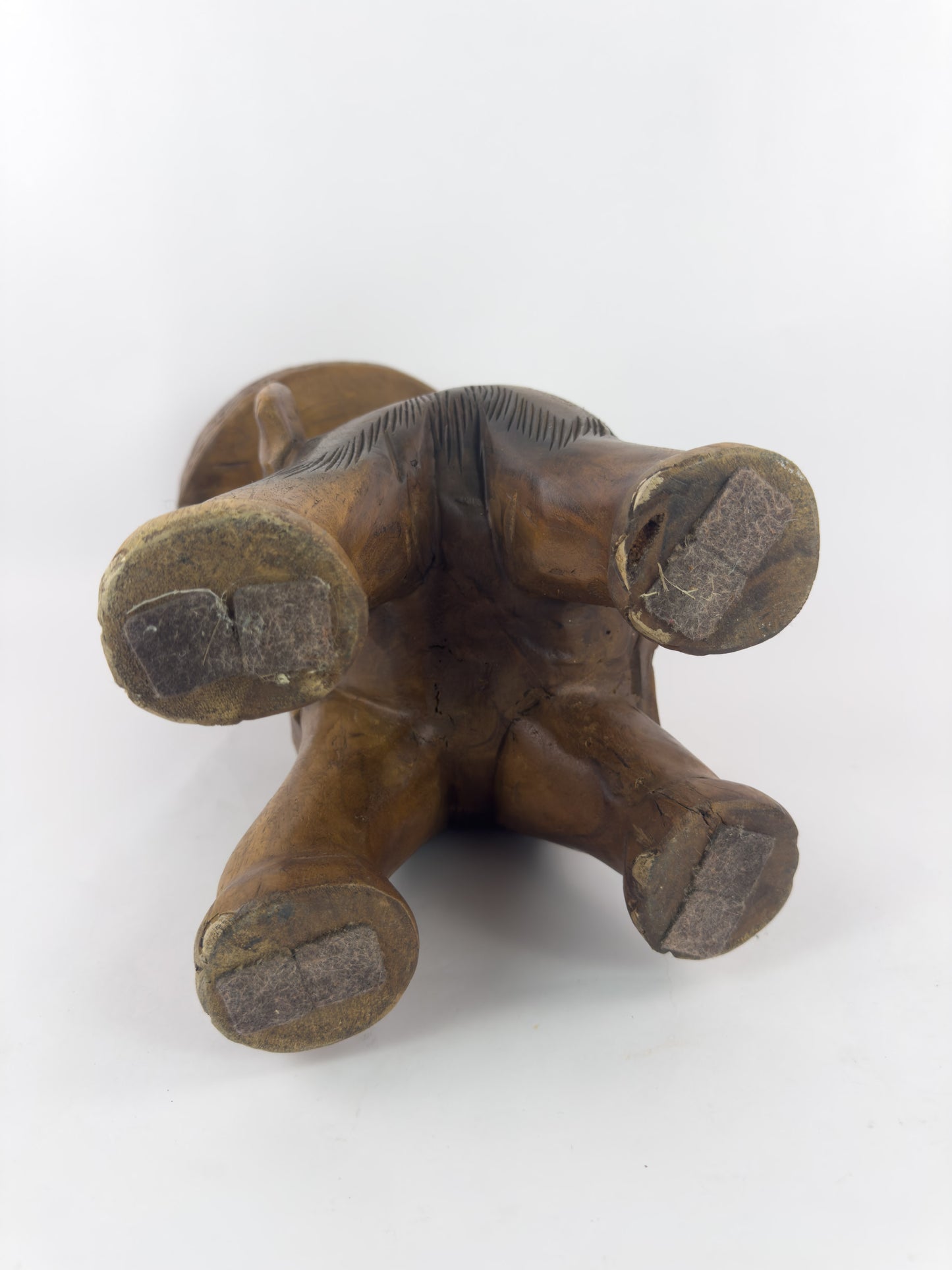 Vintage Hand-Carved Solid Hardwood Elephant Stool / Sculptural Folk Art Side Table