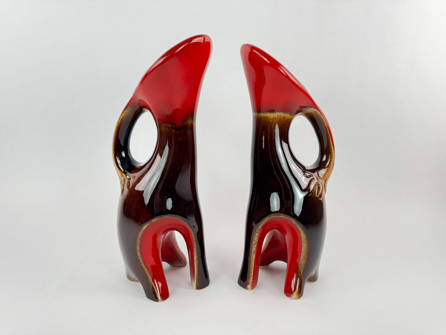 Pair of Signed Ceramidi Zoomorphic Sculptural Ceramic Vases, France, Mid-20th Century