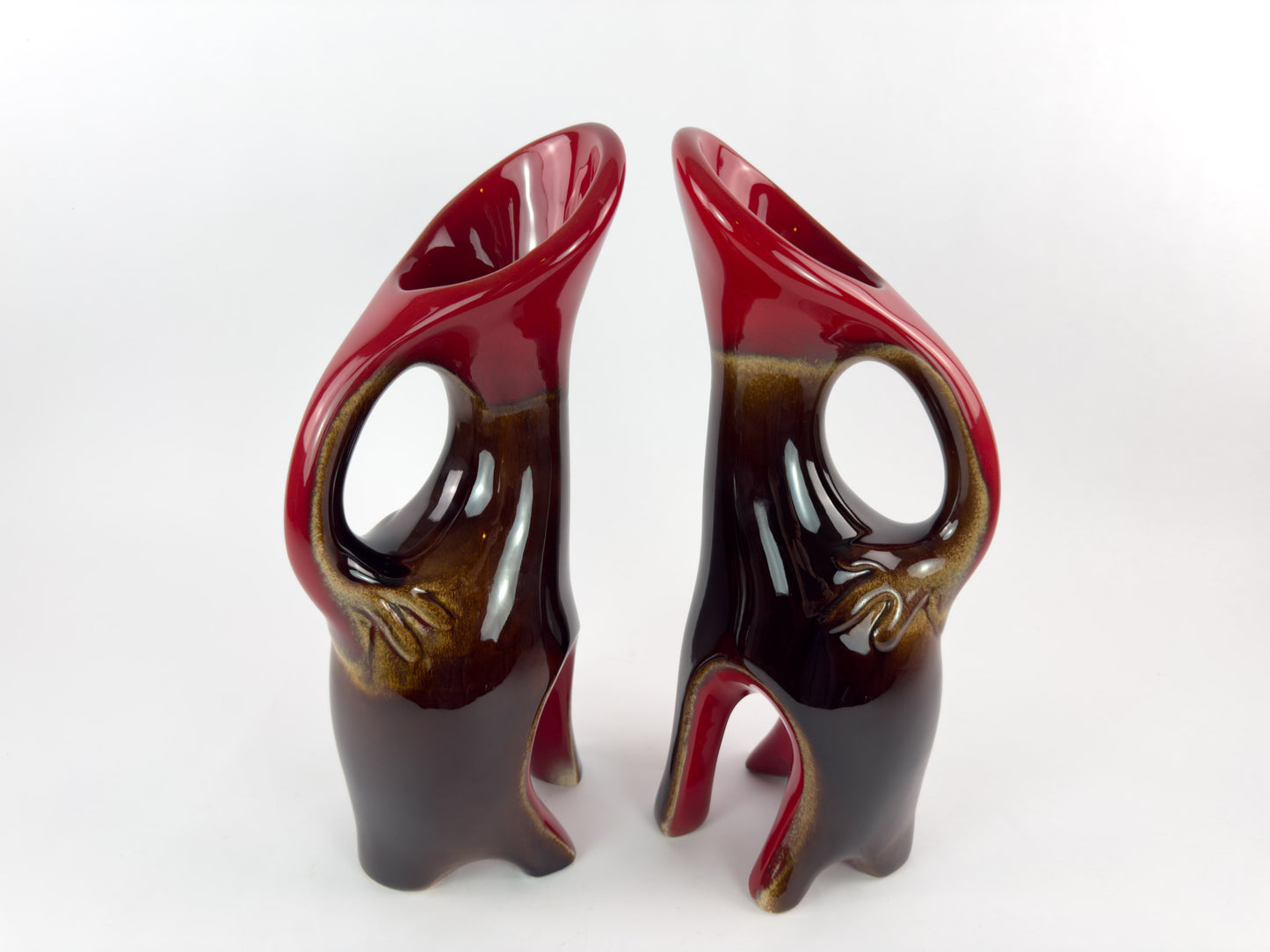 Pair of Signed Ceramidi Zoomorphic Sculptural Ceramic Vases, France, Mid-20th Century