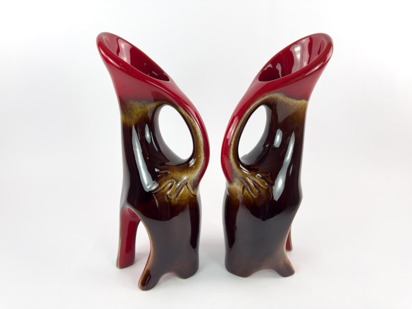 Pair of Signed Ceramidi Zoomorphic Sculptural Ceramic Vases, France, Mid-20th Century