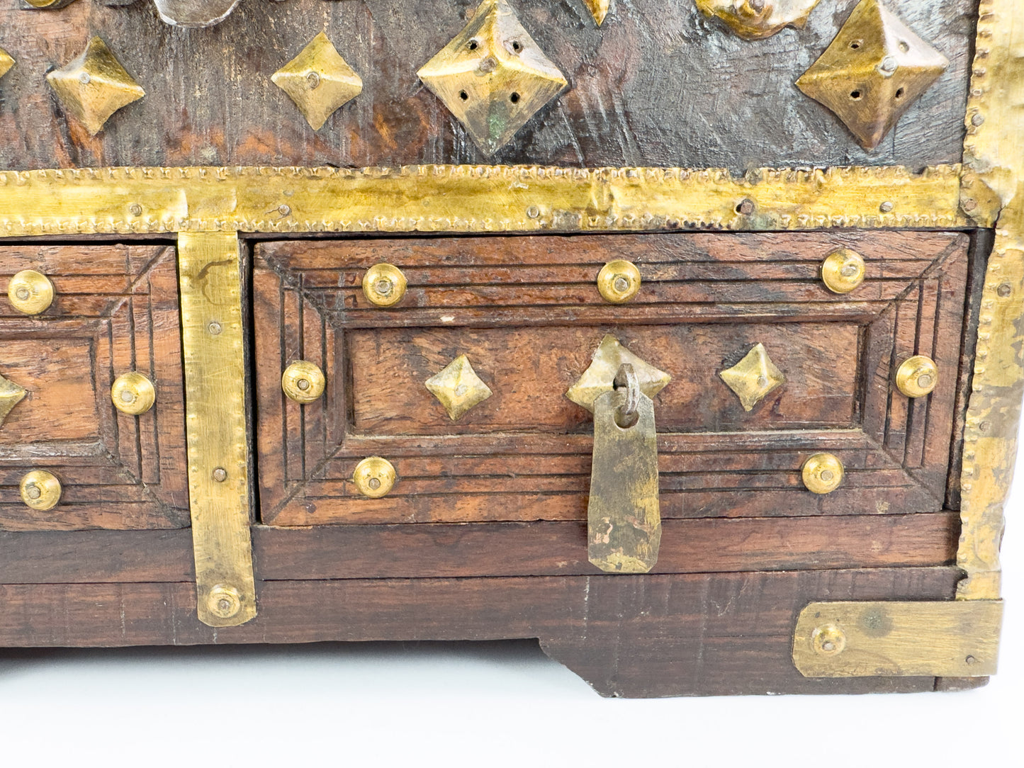 1950s Indian Rosewood & Brass Jewelry Chest With Hidden Drawers