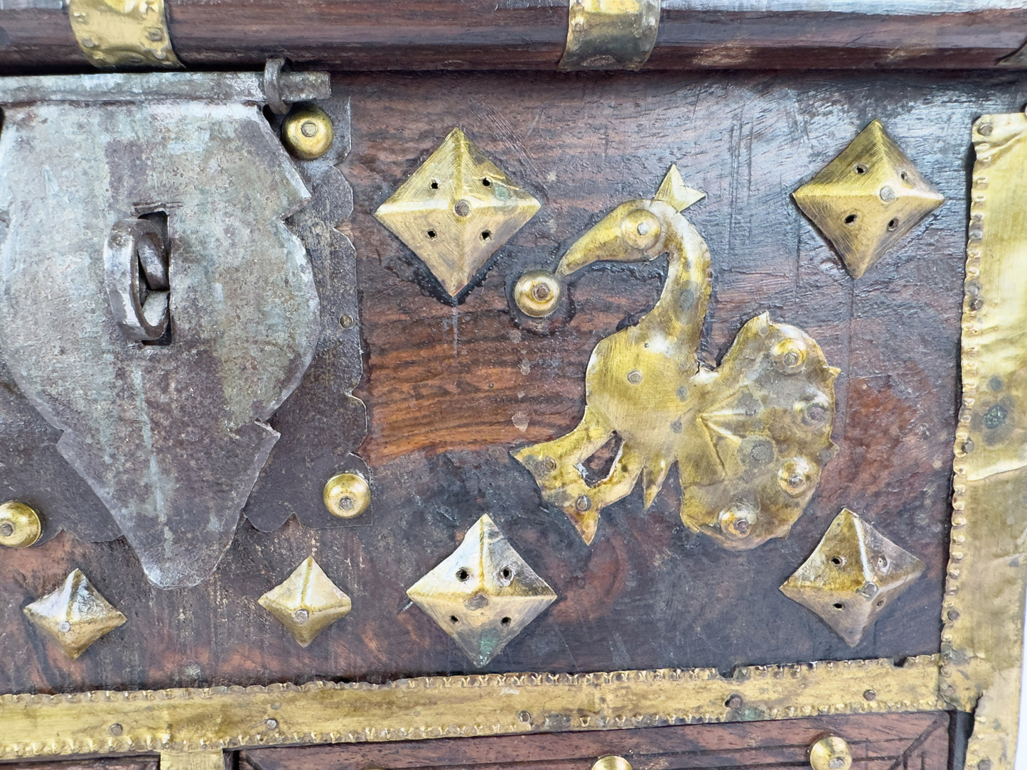 1950s Indian Rosewood & Brass Jewelry Chest With Hidden Drawers