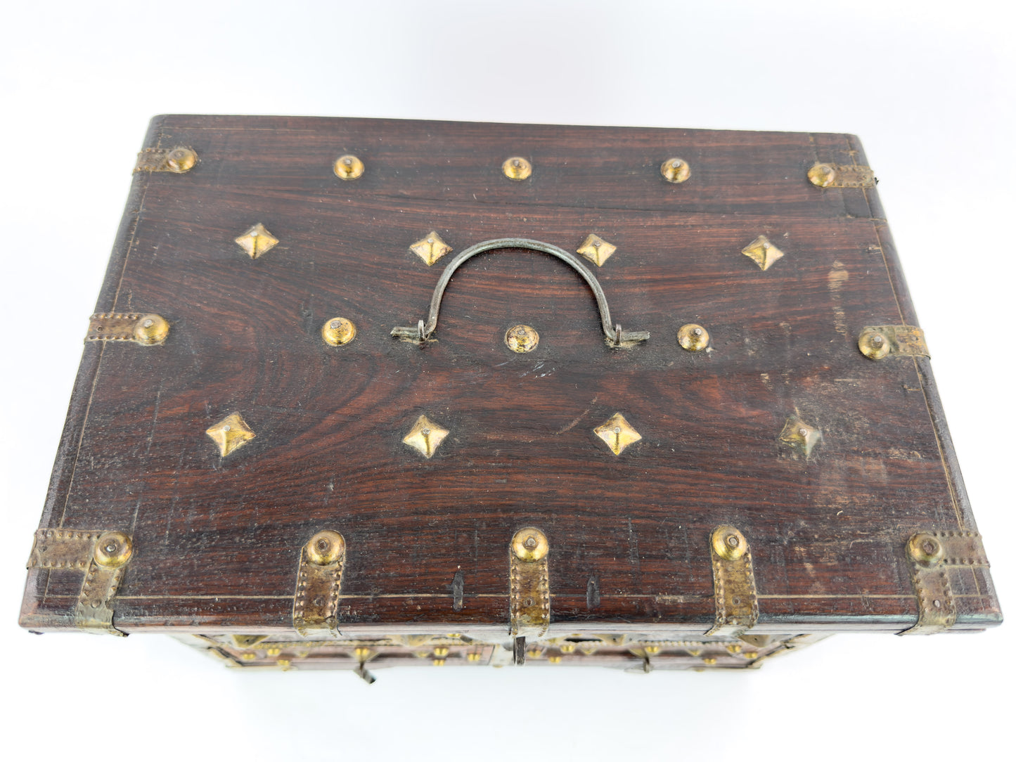 1950s Indian Rosewood & Brass Jewelry Chest With Hidden Drawers