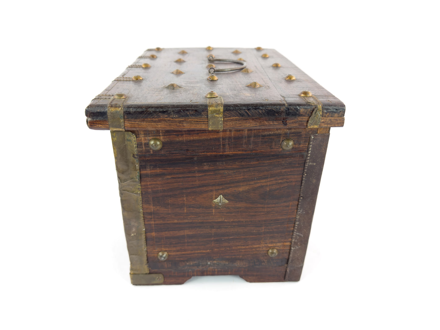 1950s Indian Rosewood & Brass Jewelry Chest With Hidden Drawers