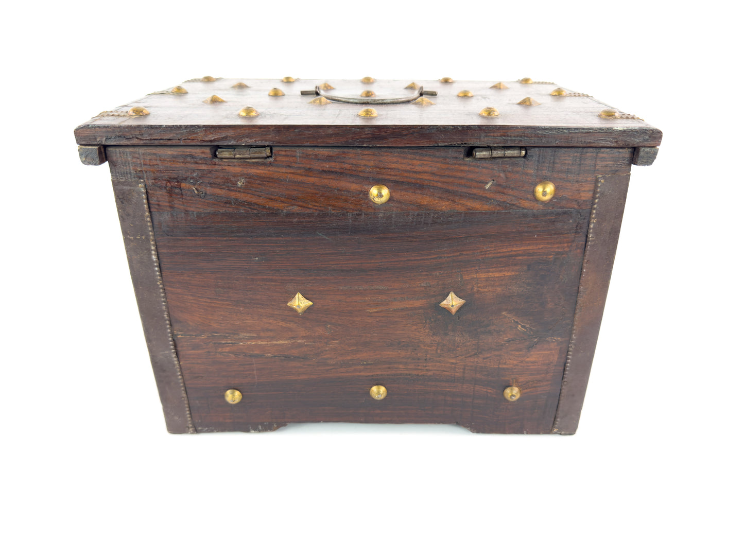 1950s Indian Rosewood & Brass Jewelry Chest With Hidden Drawers