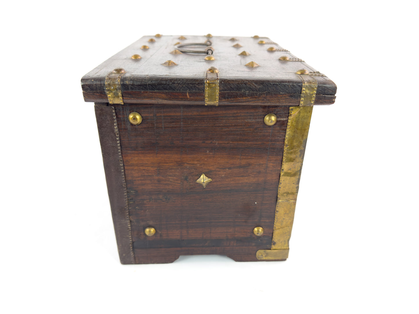 1950s Indian Rosewood & Brass Jewelry Chest With Hidden Drawers