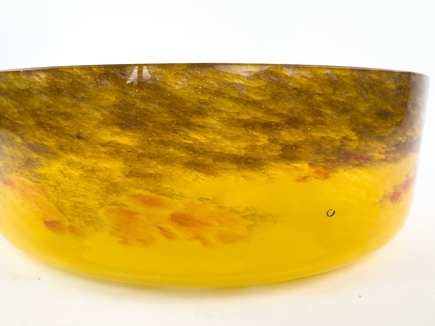 Signed Degué Art Deco Marbled Glass Centerpiece Bowl in Wrought Iron Mount, France 1930s